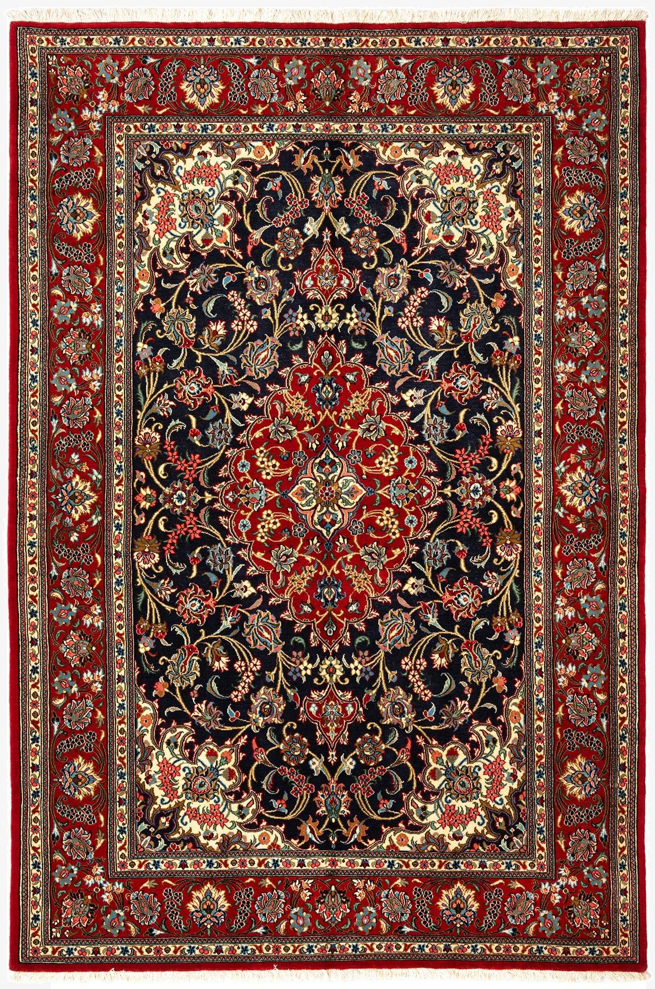  4' 8 x 6' 11  Hand Knotted Qom Persian Rug