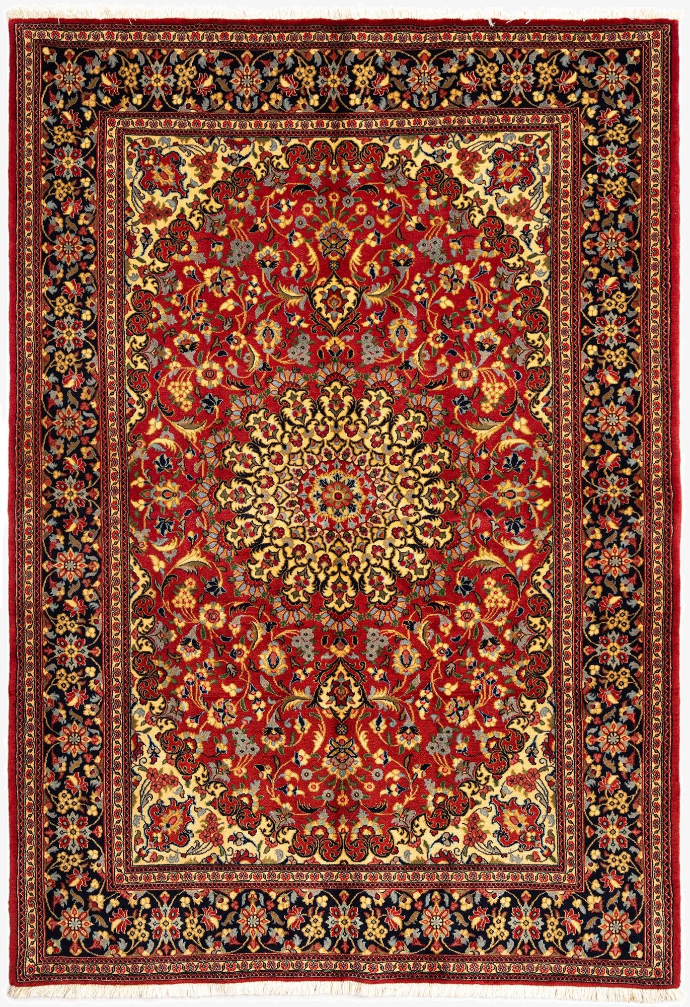  4' 8 x 6' 9  Hand Knotted Qom Persian Rug