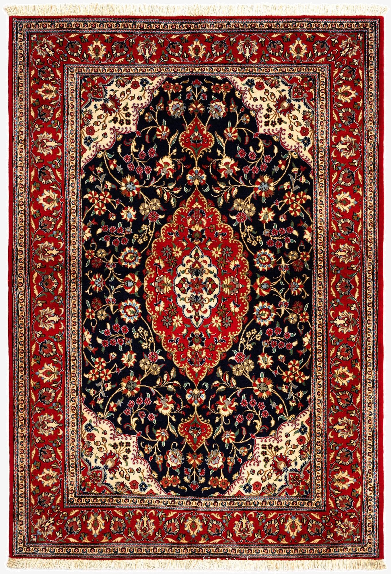  4' 9 x 6' 11  Hand Knotted Qom Persian Rug