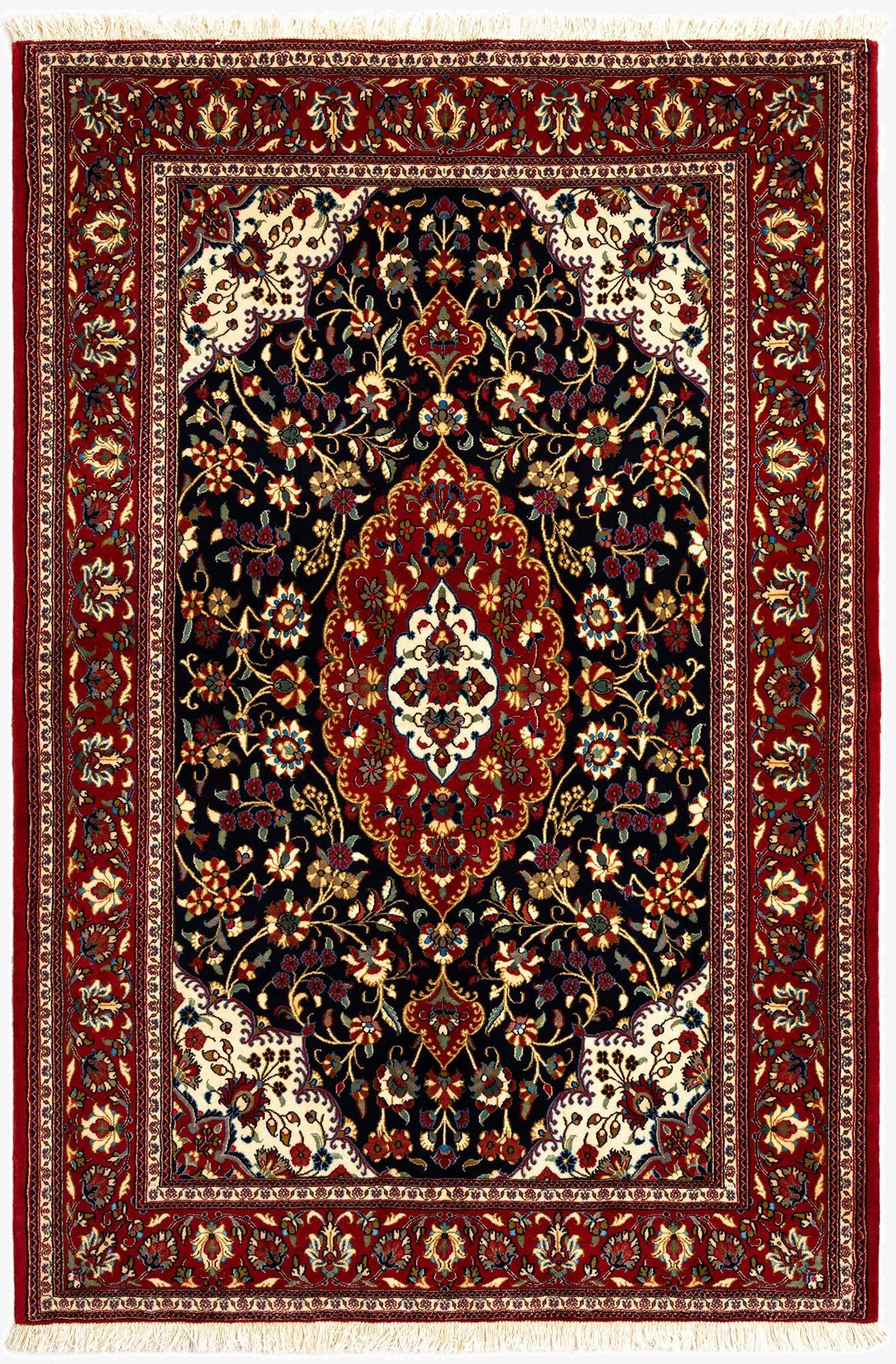  4' 9 x 7' 1  Hand Knotted Qom Persian Rug