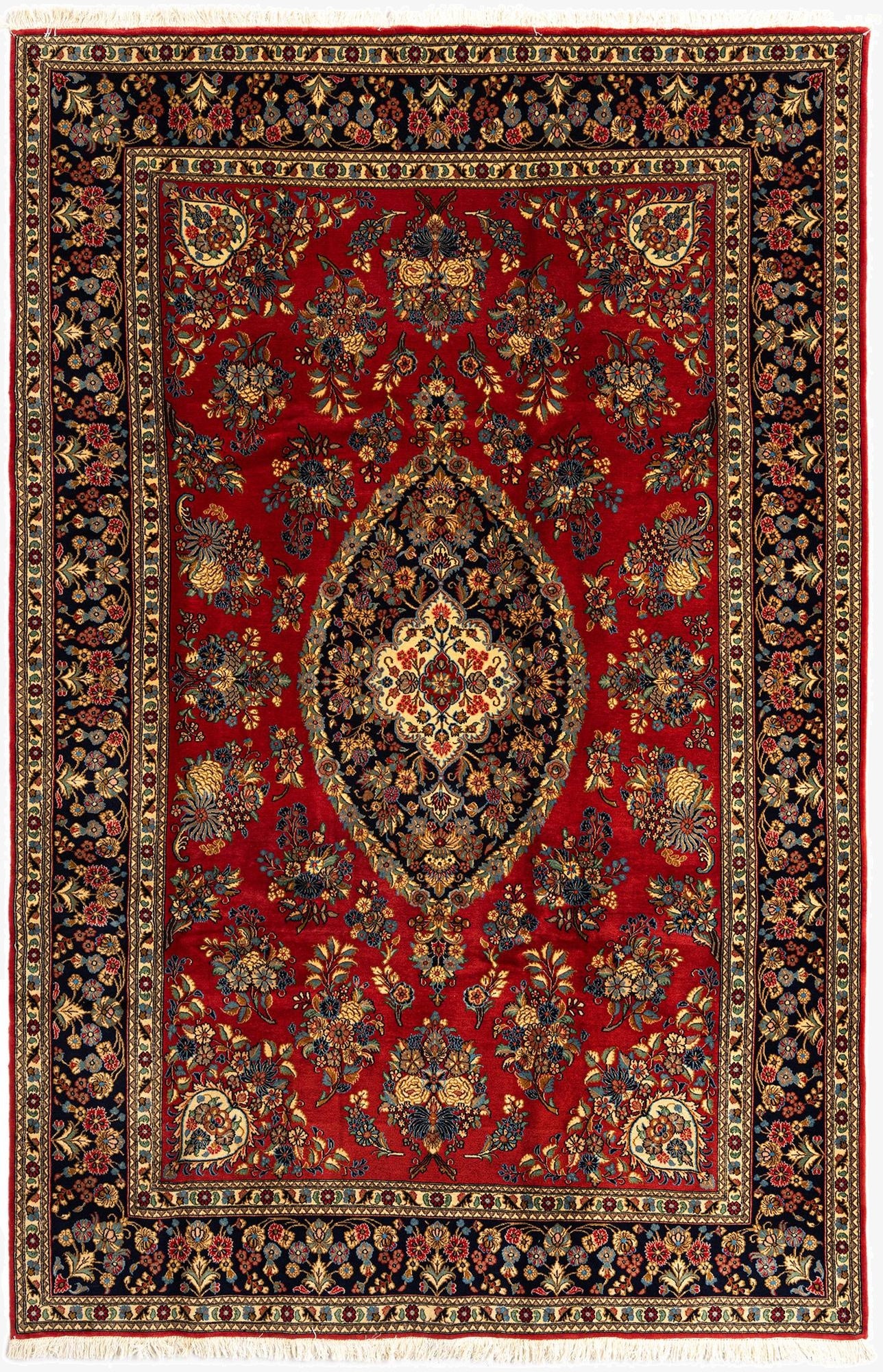  6' 6 x 10' 1  Hand Knotted Qom Persian Rug