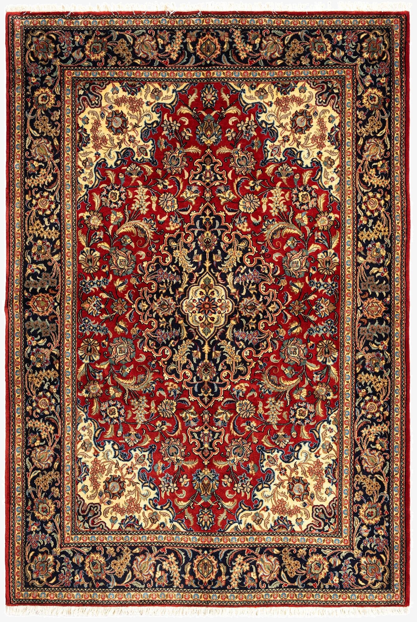  4' 8 x 6' 10  Hand Knotted Qom Persian Rug