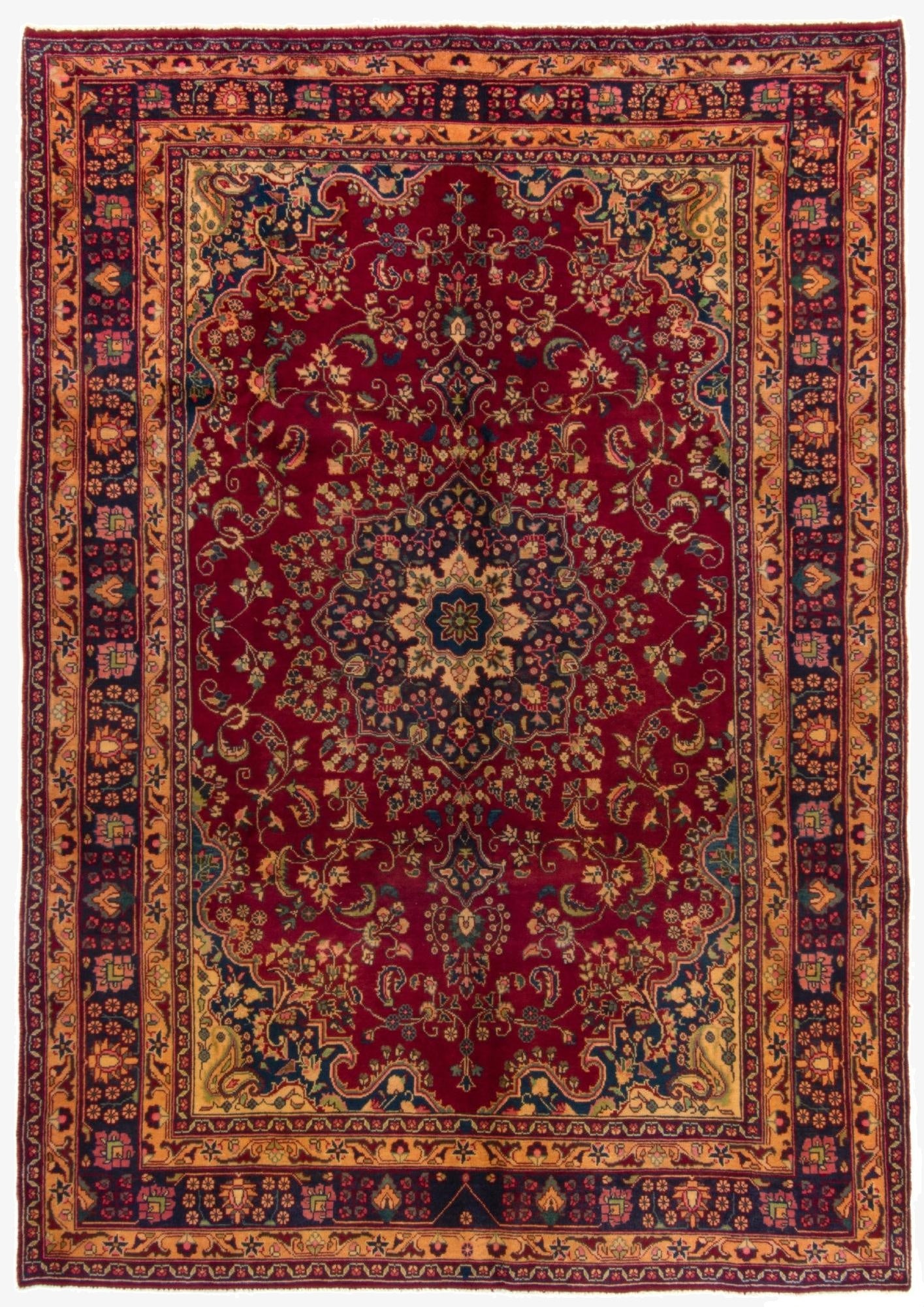  6' 4 x 9' 4  Hand Knotted Sabzevar Persian Wool Rug