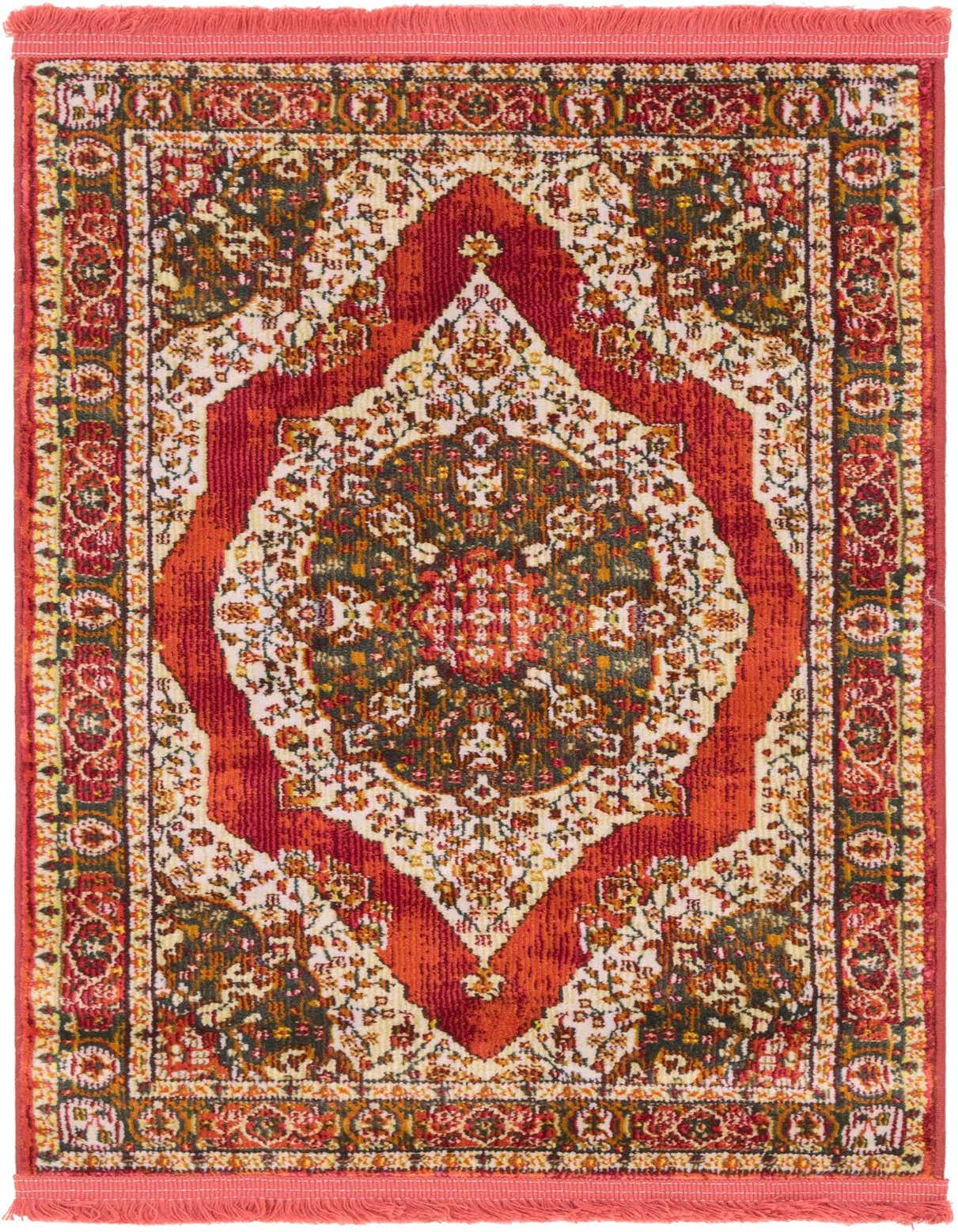 A 2x3 rectangular Santiago rug featuring a traditional medallion pattern in shades of red, cream, and brown.