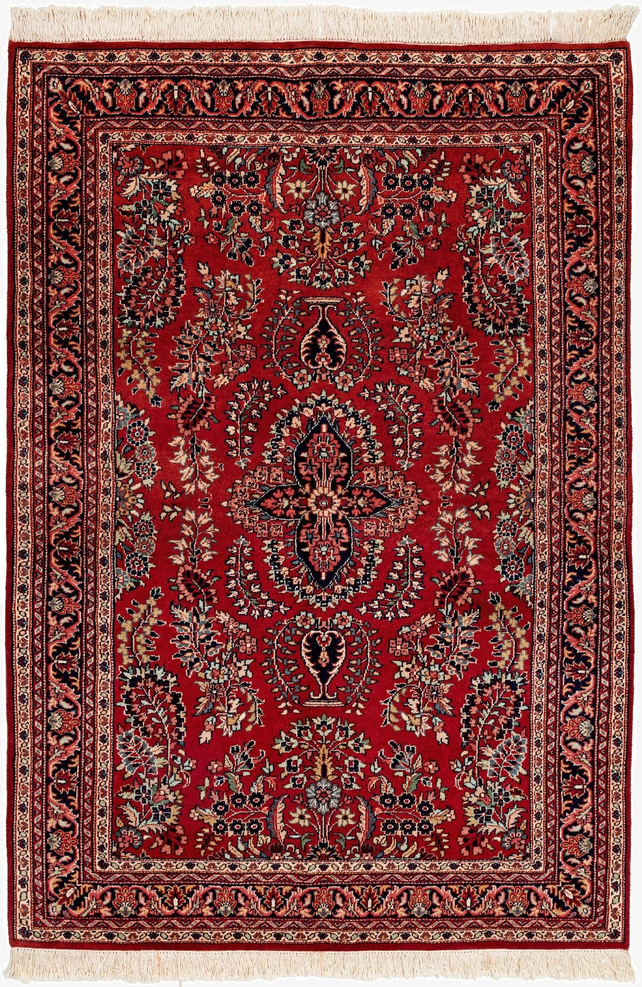  4' 3 x 6' 2  Hand Knotted Sarough Wool Rug