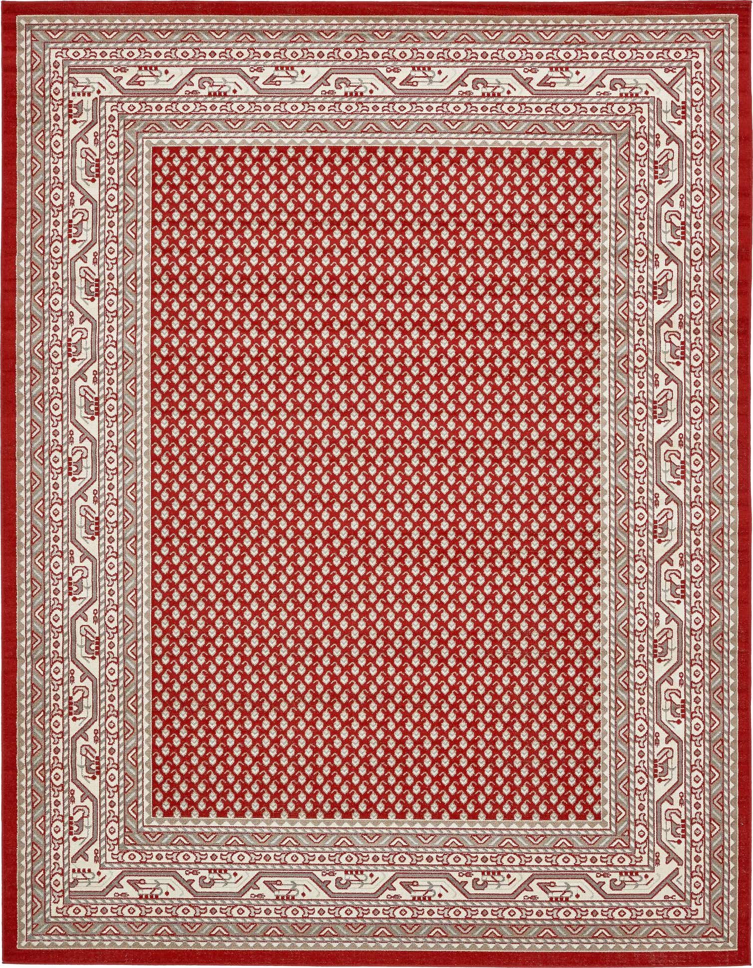 A 9x12 rectangular red Southwestern rug with a detailed border featuring traditional patterns and tribal motifs.