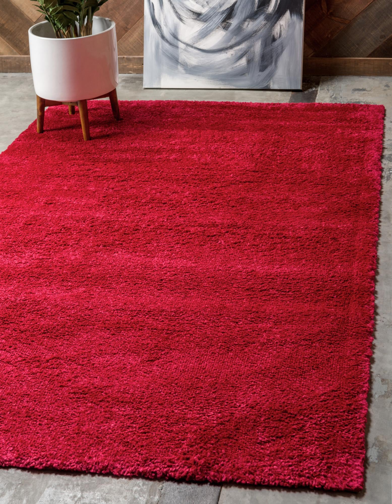  Custom Red Solid Frieze Rug