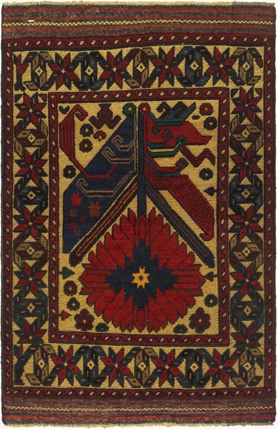  2' 9 x 4' 4  Hand Knotted Sumak Wool Rug