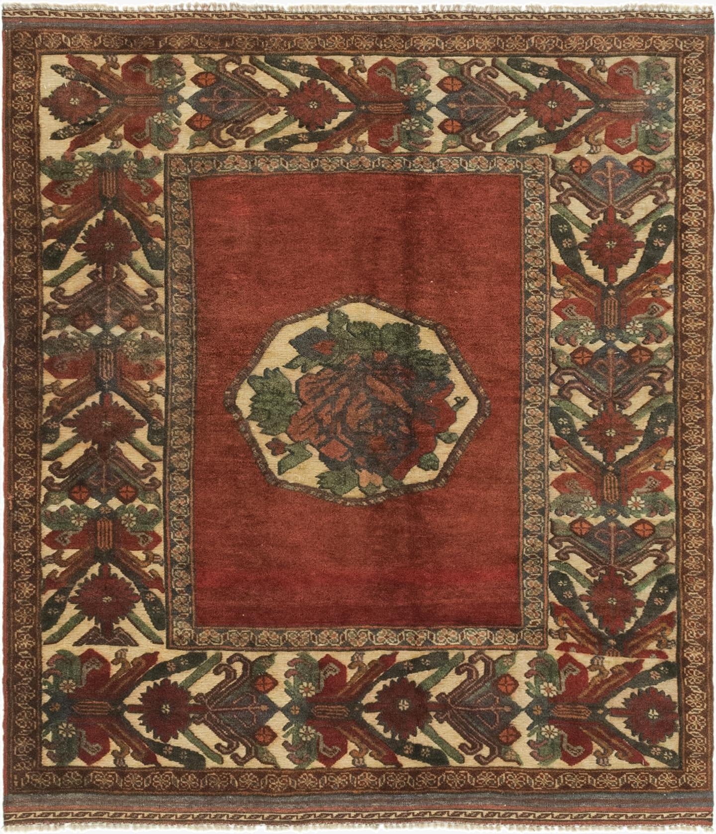  4' 2 x 4' 11  Hand Knotted Sumak Wool Rug