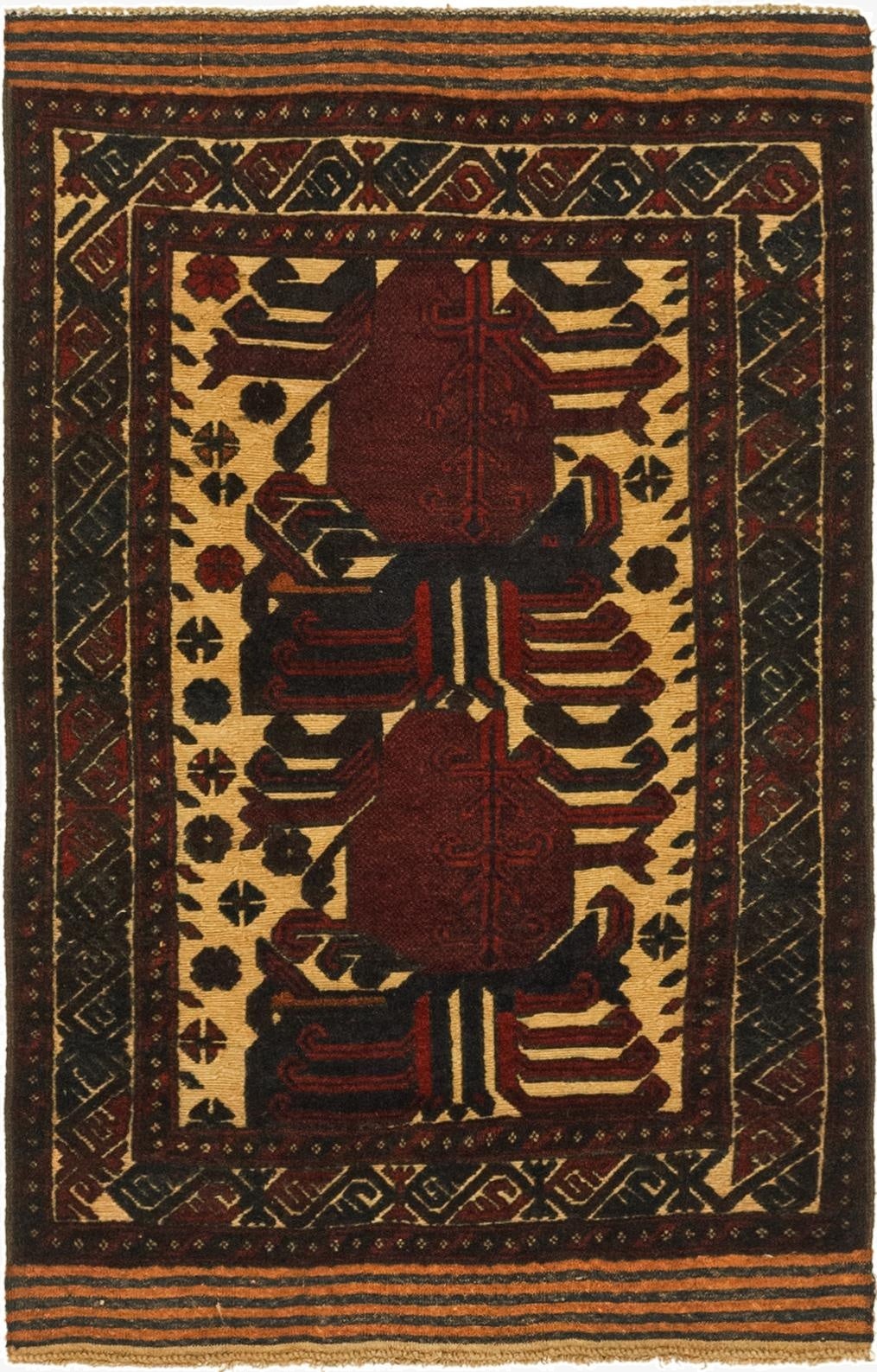  3' x 4' 7  Hand Knotted Sumak Wool Rug