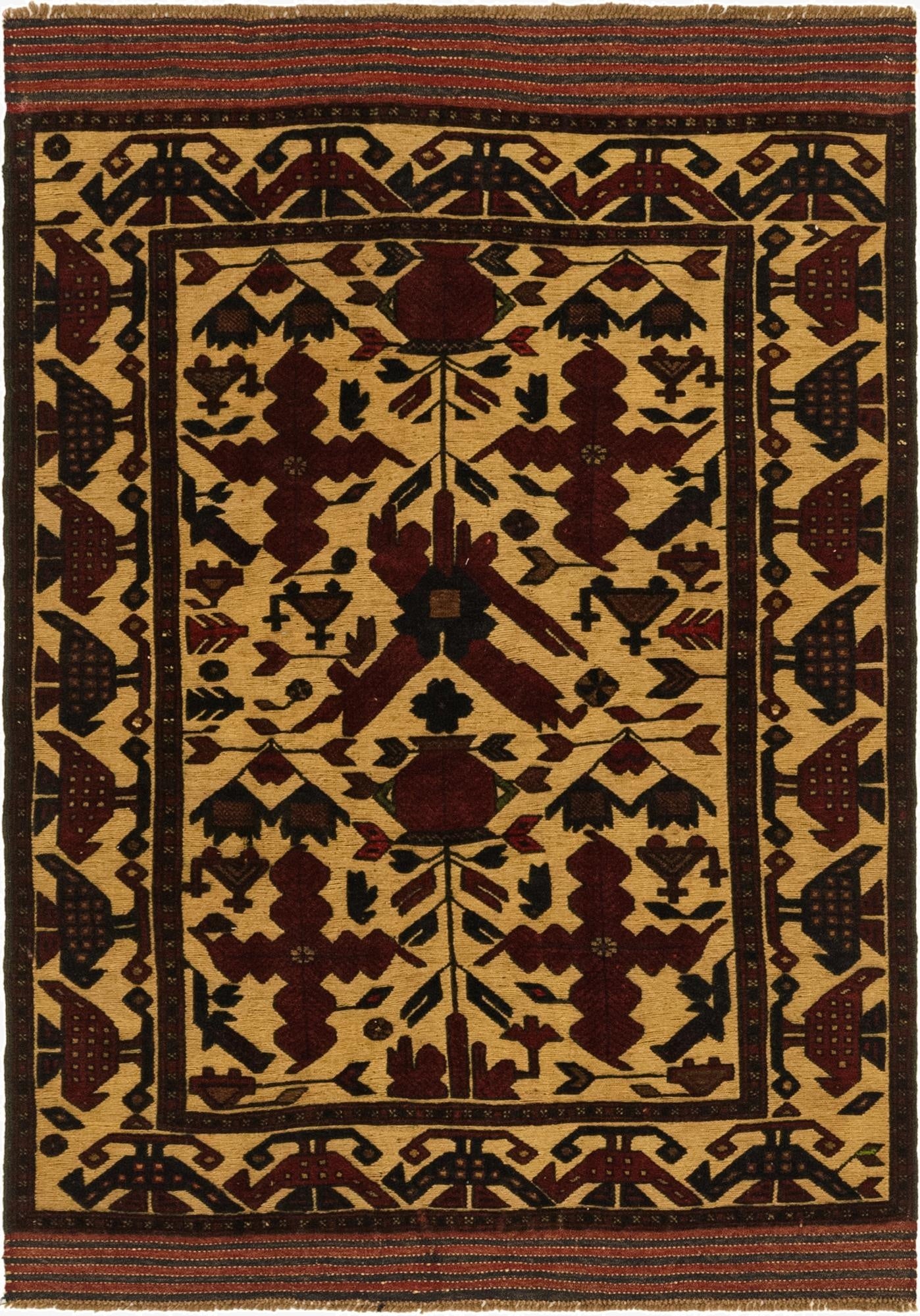  4' 4 x 6' 1  Hand Knotted Sumak Wool Rug