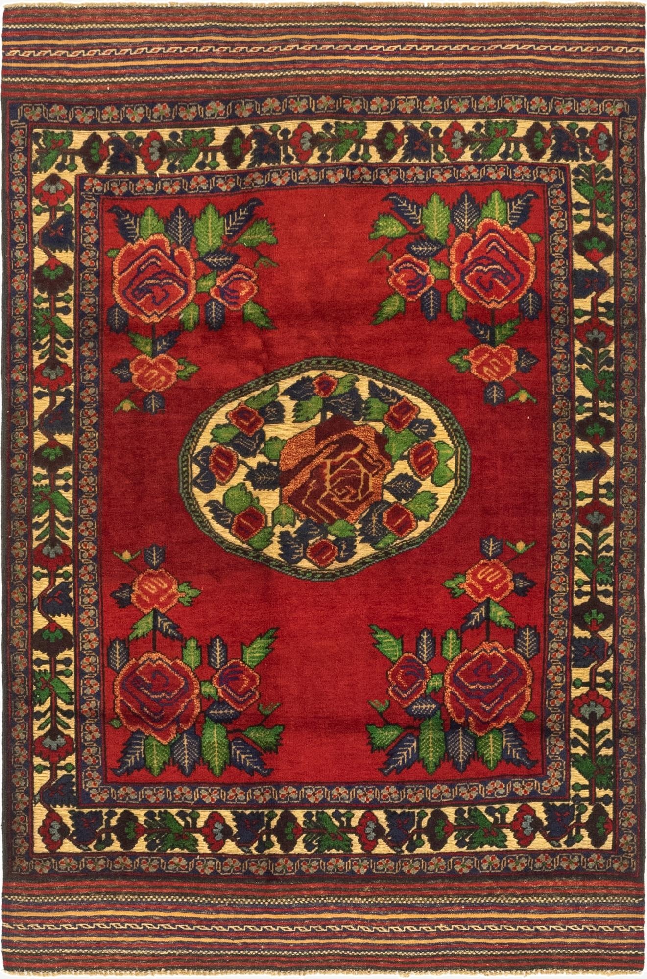  4' 3 x 6' 5  Hand Knotted Sumak Wool Rug