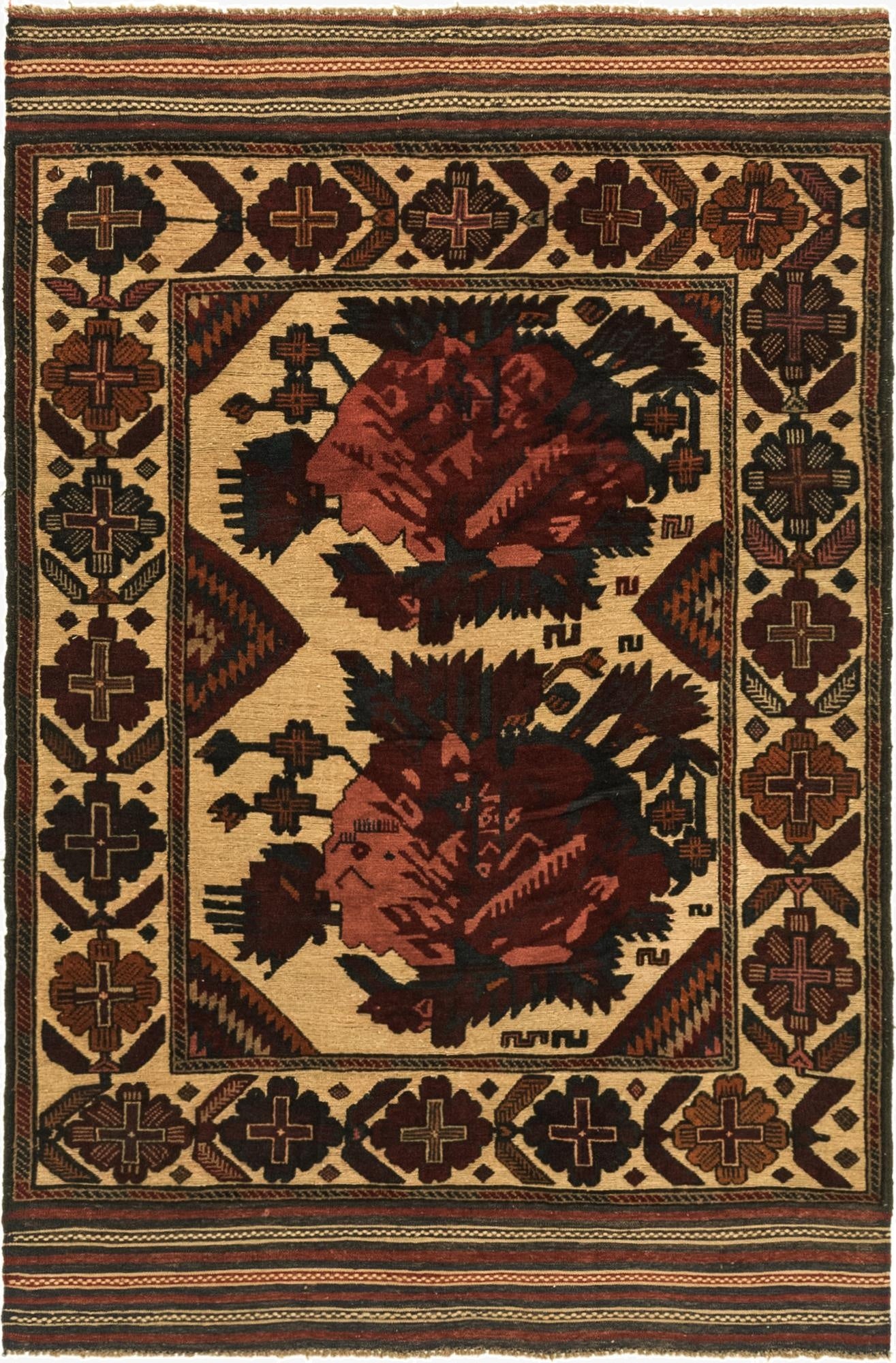  3' 11 x 6' 3  Hand Knotted Sumak Wool Rug