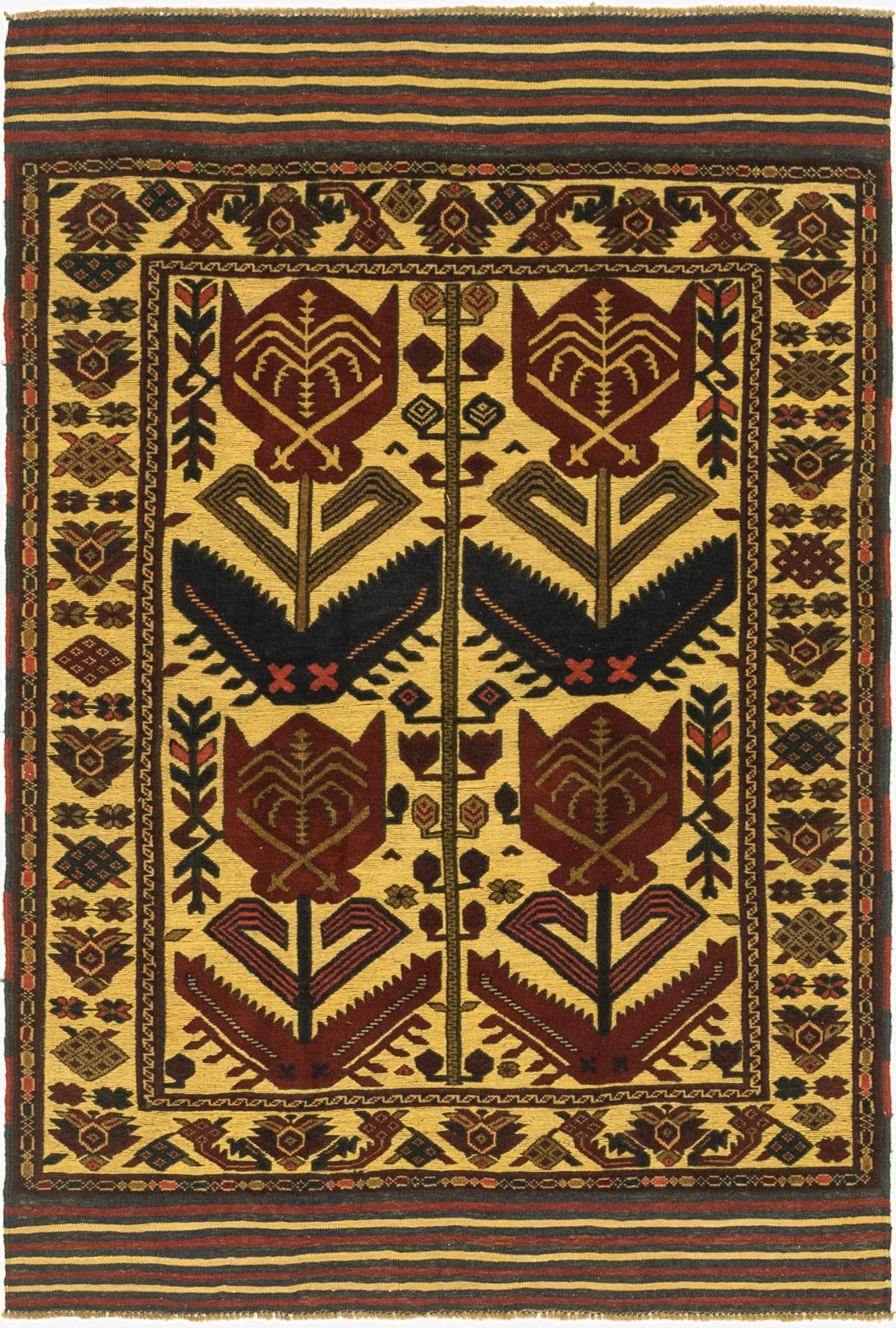  4' x 6' 4  Hand Knotted Sumak Wool Rug