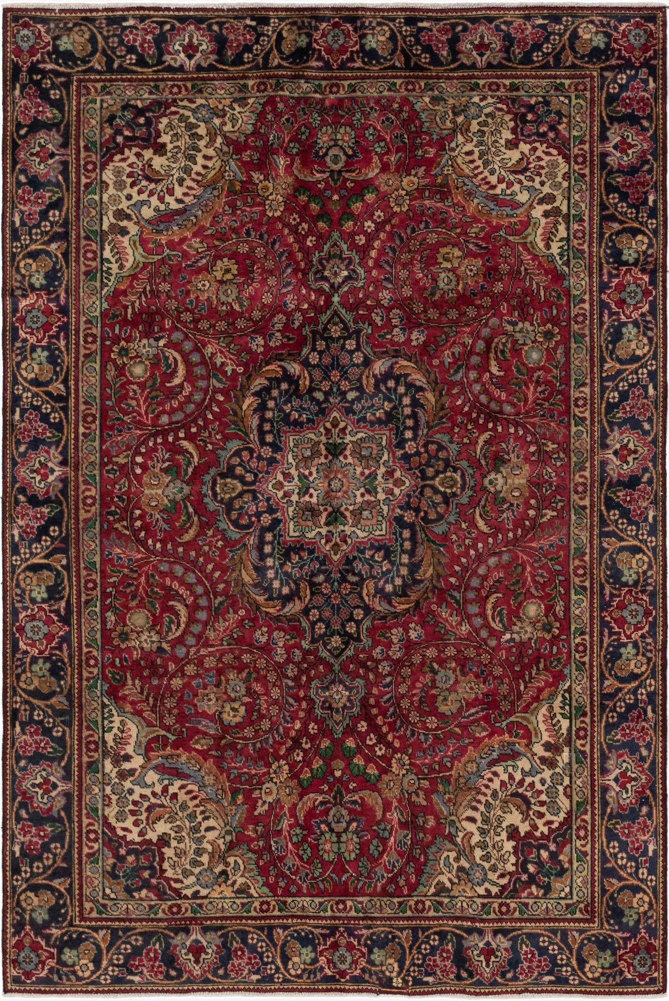  6' 4 x 9' 7  Hand Knotted Tabriz Persian Wool Rug