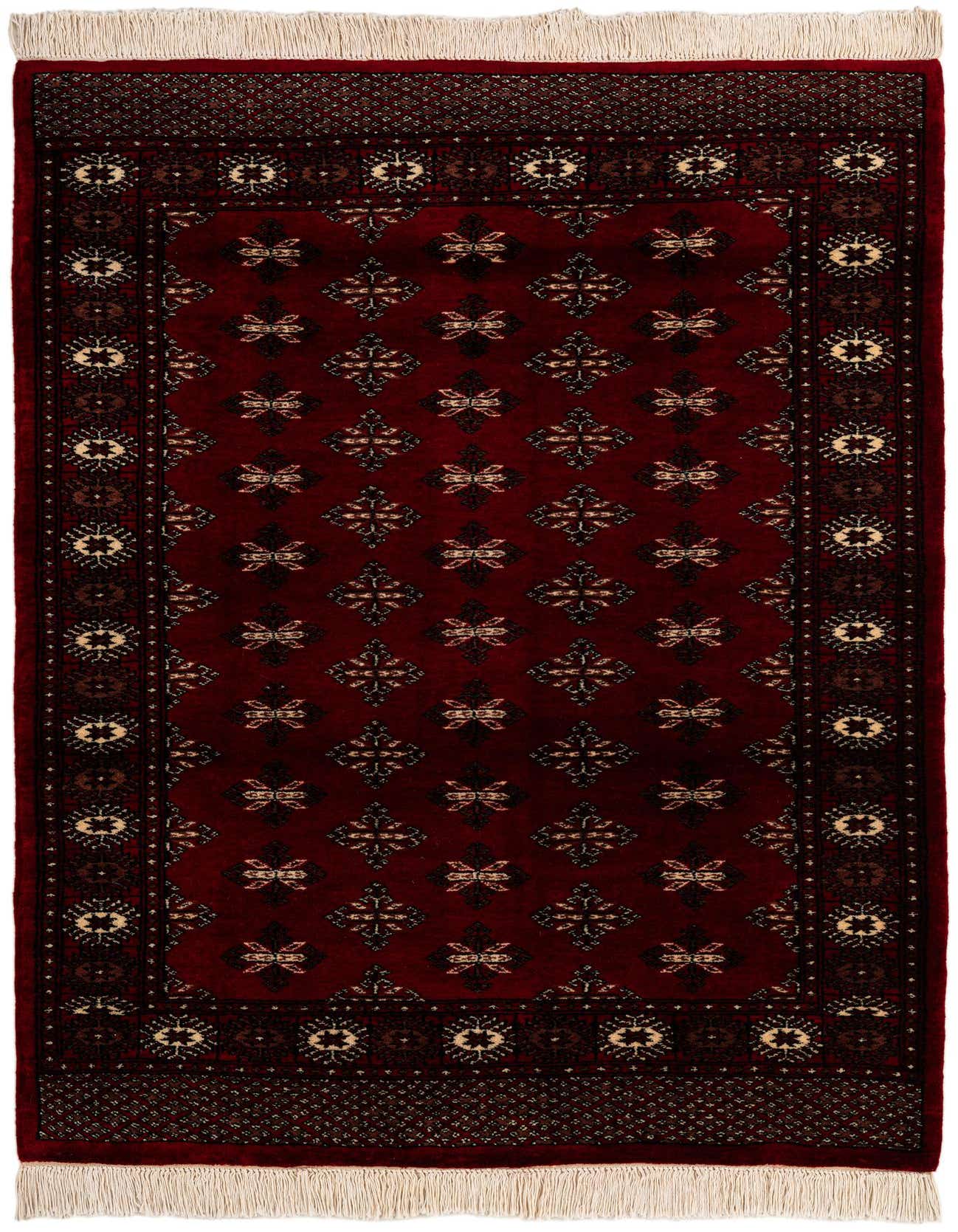 A 4x6 rectangular red Persian wool rug with a traditional medallion pattern and intricate border, handmade for indoor use.