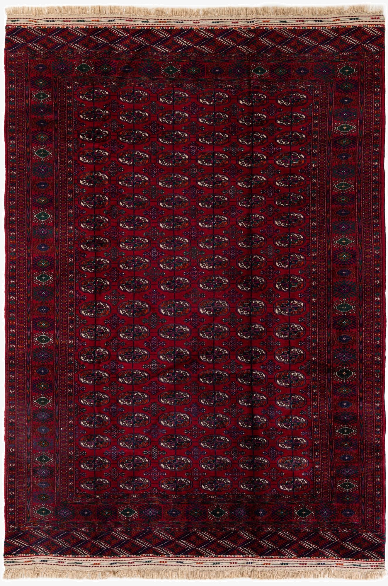  6' 7 x 10' 1  Hand Knotted Torkaman Persian Wool Rug