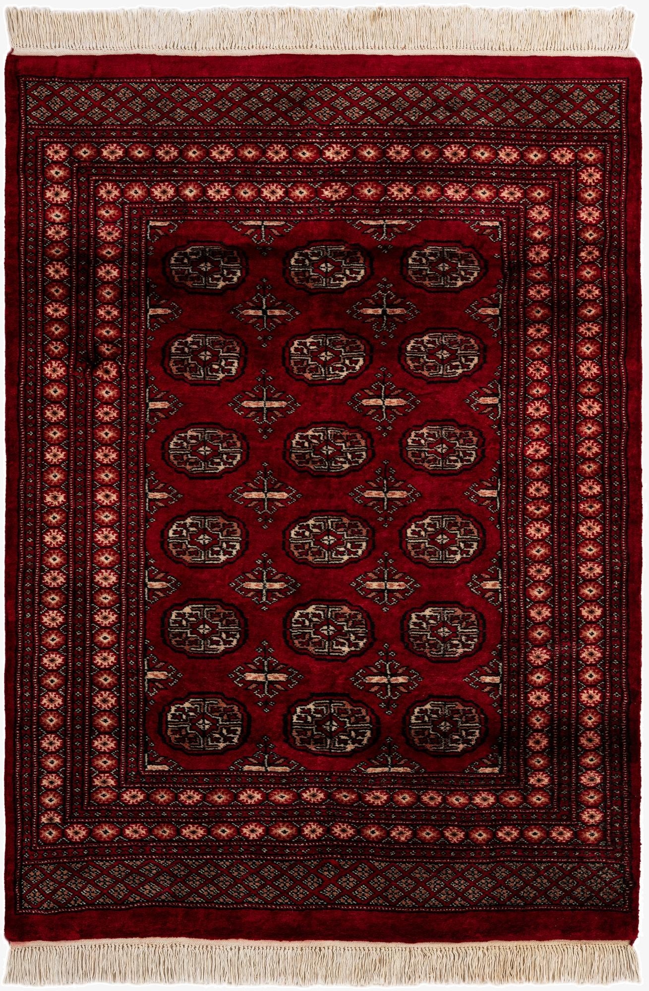  4' 2 x 5' 7  Hand Knotted Torkaman Persian Wool Rug
