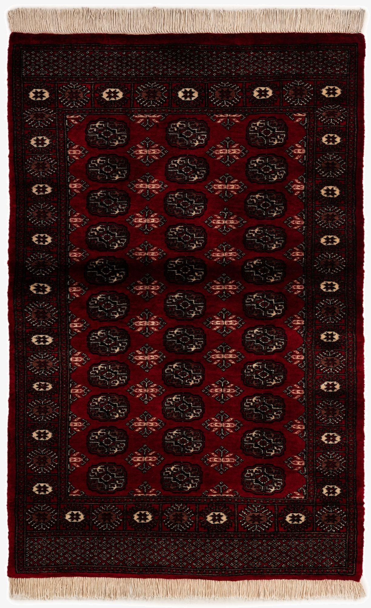  4' 2 x 6' 3  Hand Knotted Torkaman Persian Wool Rug