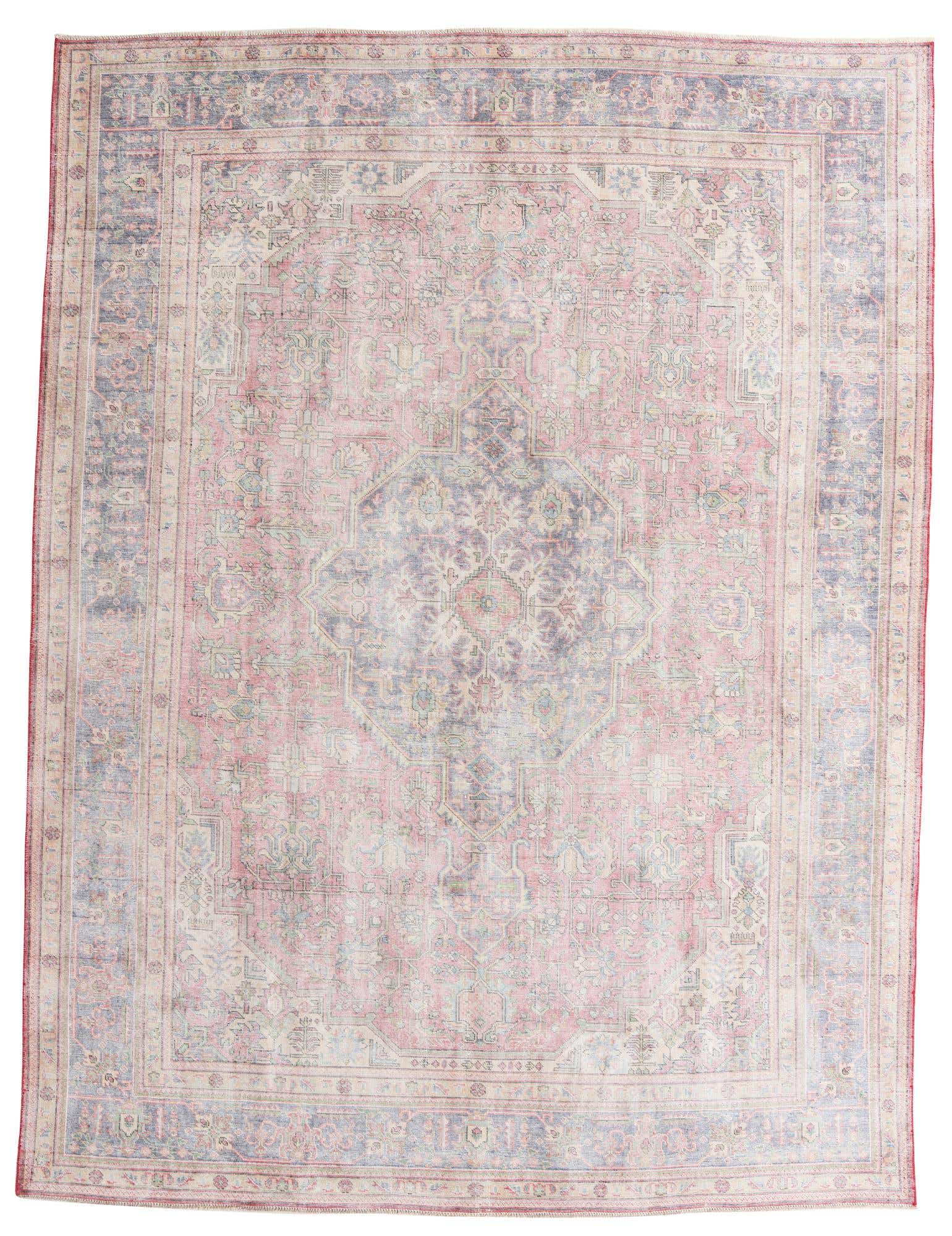 A large 10x13 rectangular Ultra Vintage rug with a faded red and blue Persian medallion pattern.