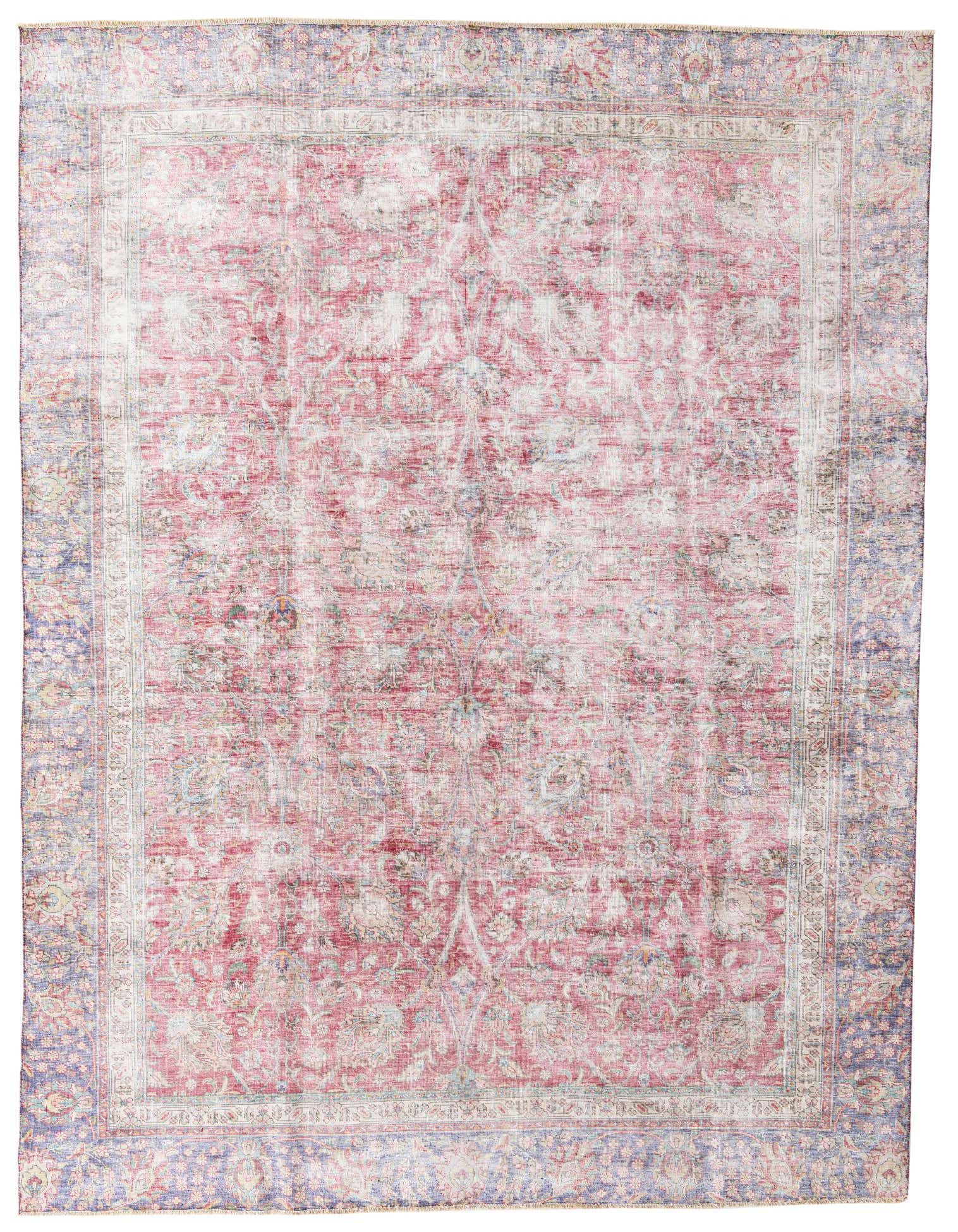 A 9x12 rectangular Ultra Vintage rug by Rugs.com with a faded red Persian pattern and a blue border.