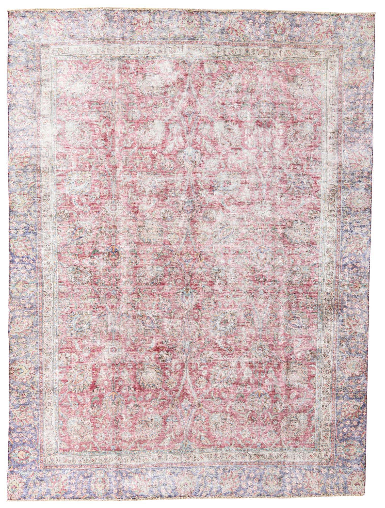 A 9x12 rectangular Ultra Vintage rug by Rugs.com with a faded red Persian pattern and a blue border.