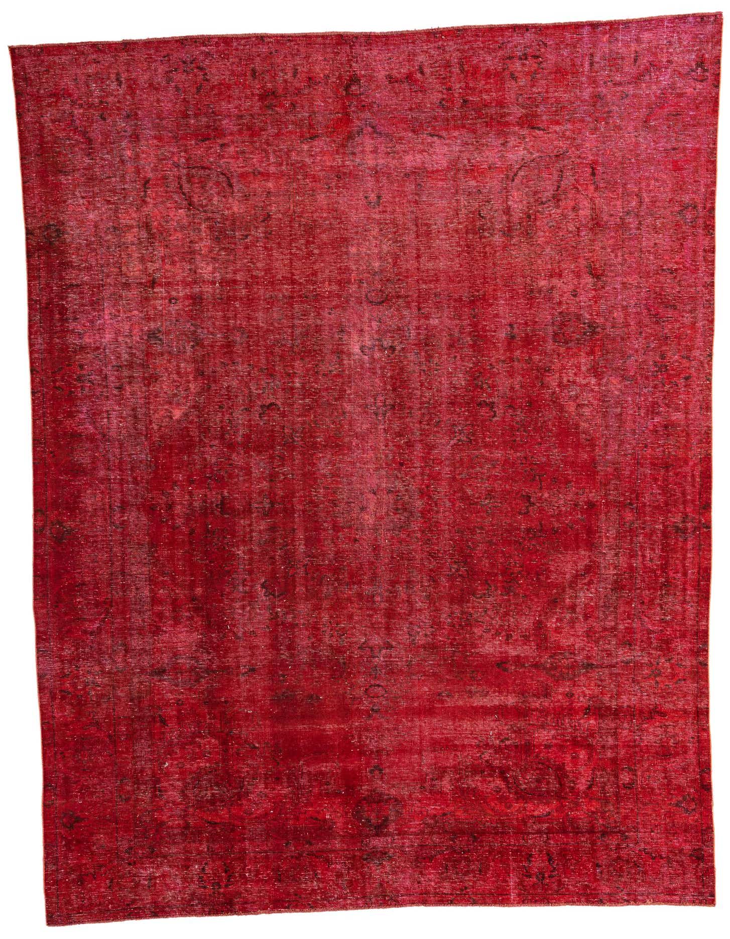 A 9x12 rectangular Ultra Vintage rug in deep red with a subtle, faded Persian medallion pattern, handmade from wool.
