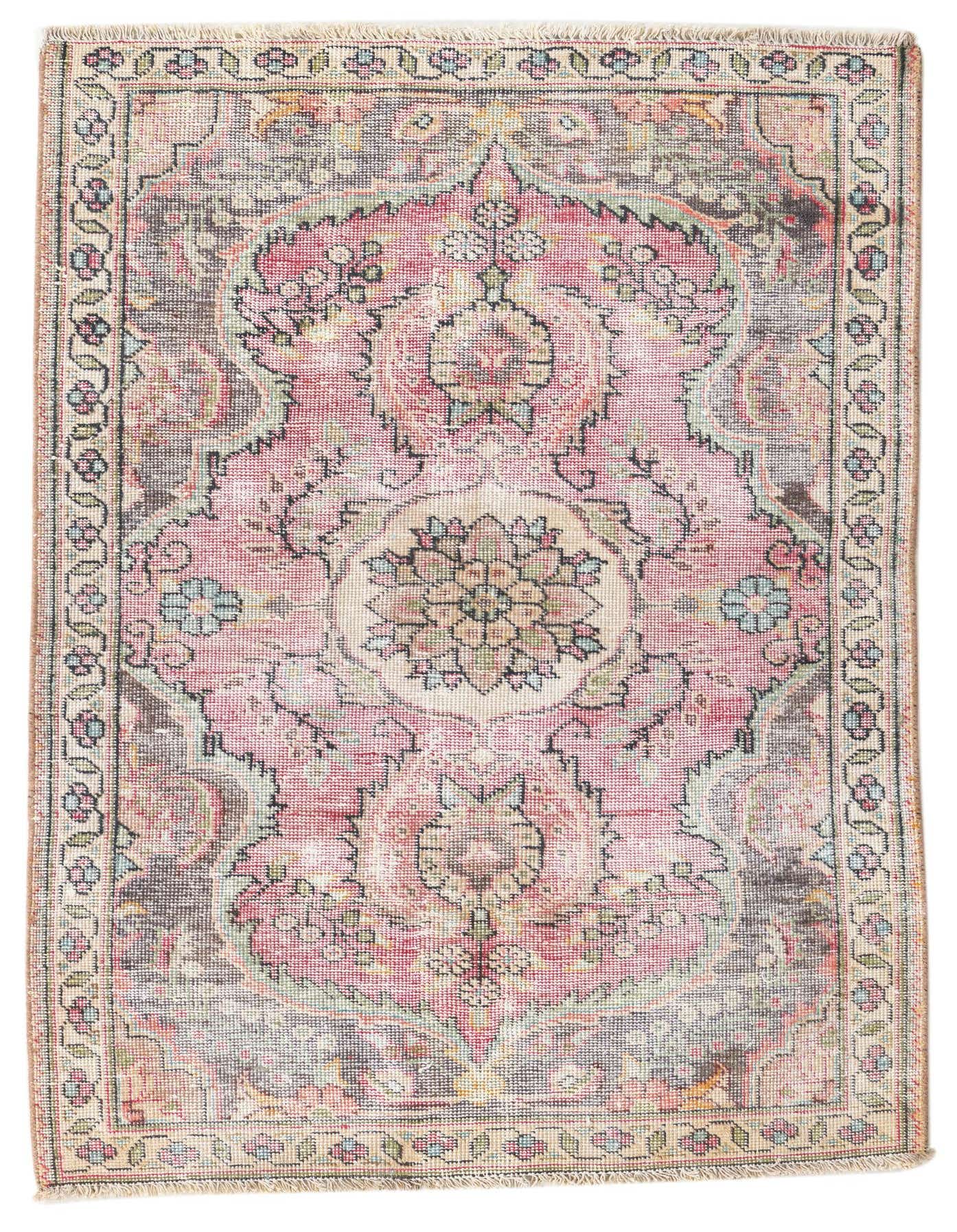 A 3x5 rectangular red Persian rug with a faded vintage medallion pattern and floral border, ideal for an entryway.