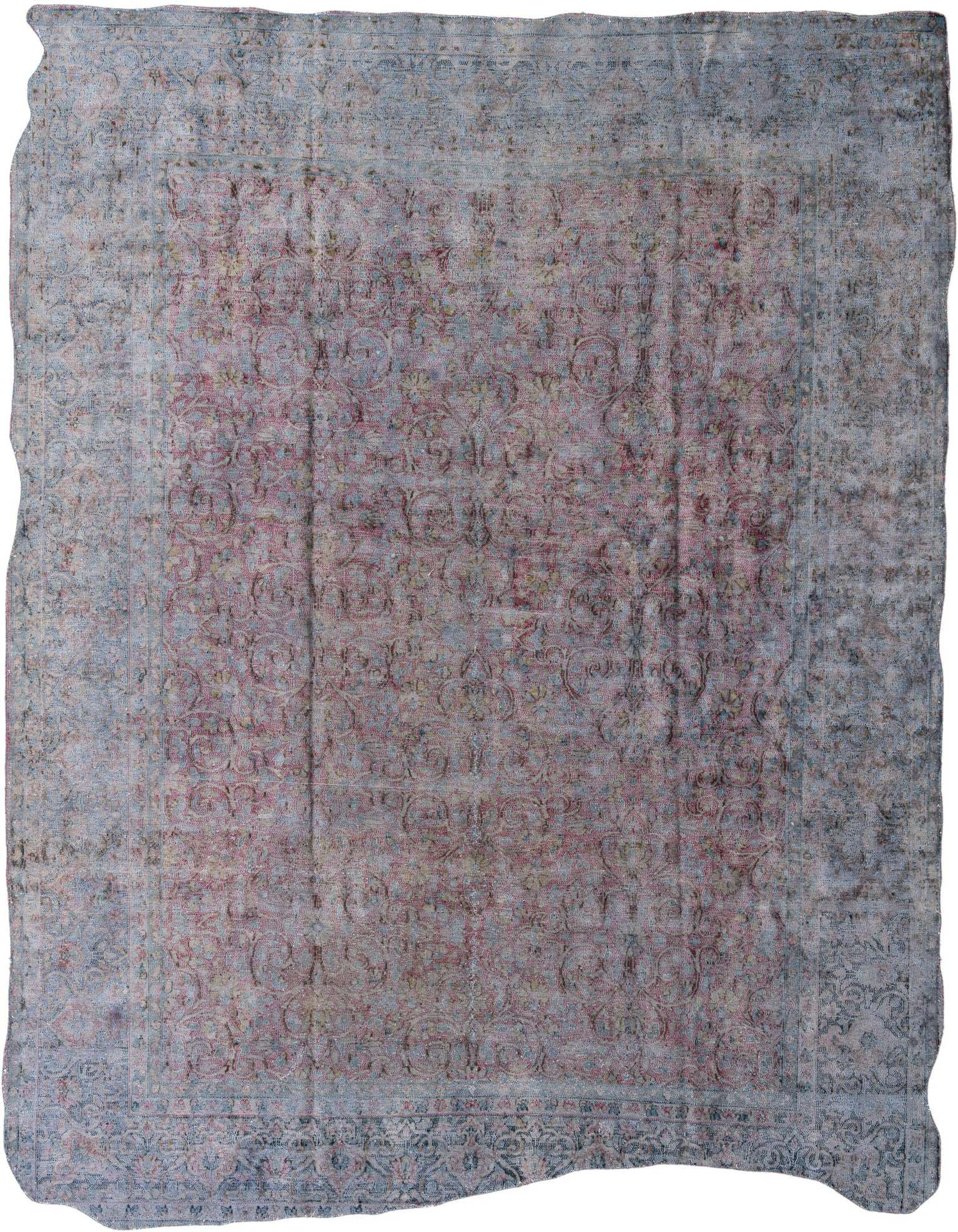 A 9x12 rectangular Ultra Vintage rug featuring a faded red Persian pattern with blue and grey accents, handmade from wool.