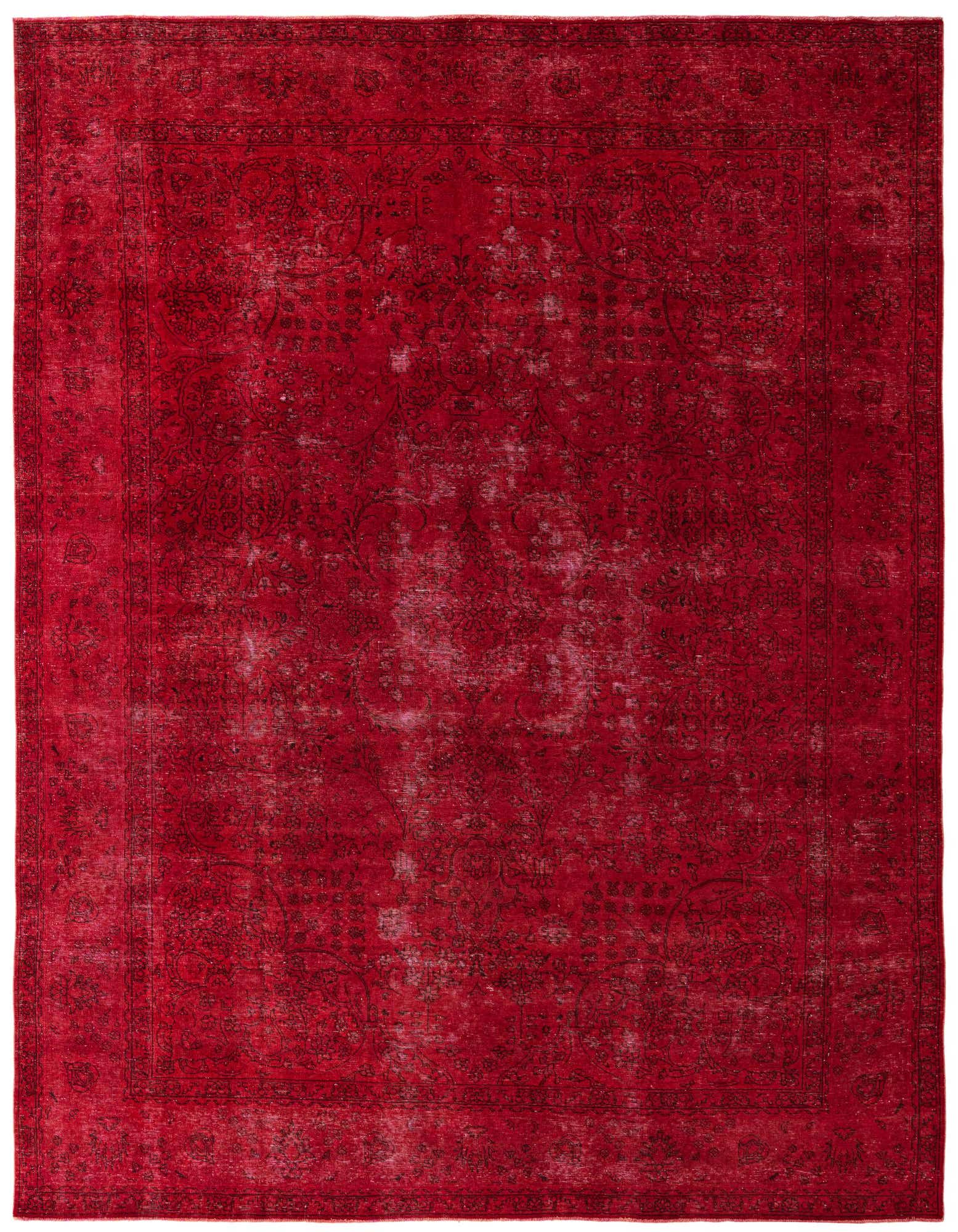 A 9x12 rectangular red Persian-style rug with a distressed medallion pattern and ornate border.