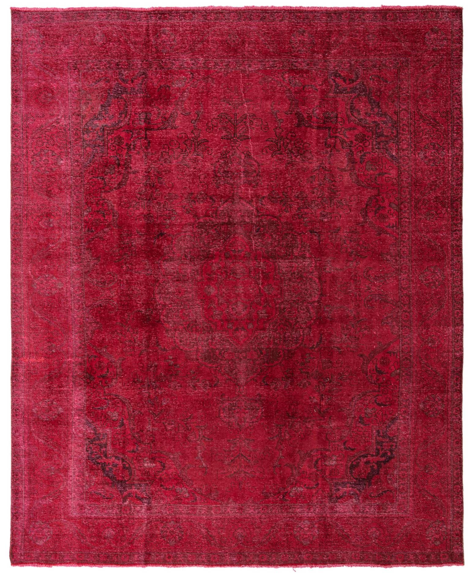 A 10x12 rectangular red Persian-style area rug with a faded black medallion and border pattern, showcasing a vintage, distressed look.