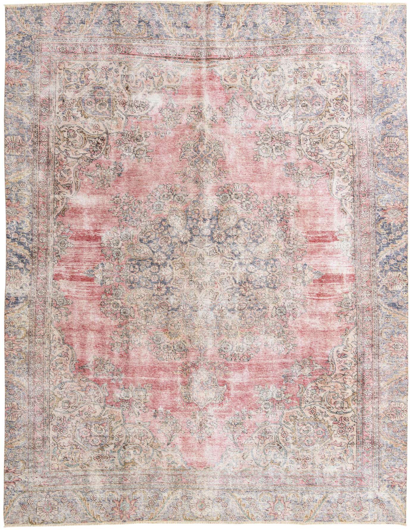 A 9x12 rectangular Ultra Vintage rug featuring a faded red and blue Persian medallion pattern, ideal for a living room.