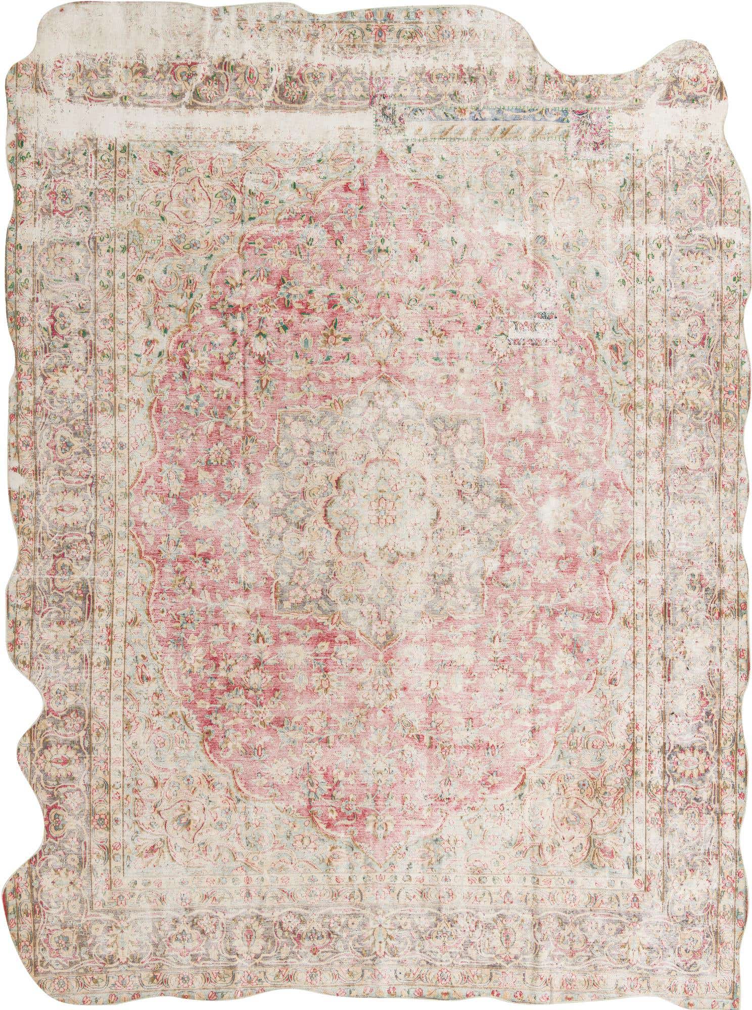 A 10x13 rectangular red and cream Persian-style rug with a distressed medallion pattern, ideal for a living room.