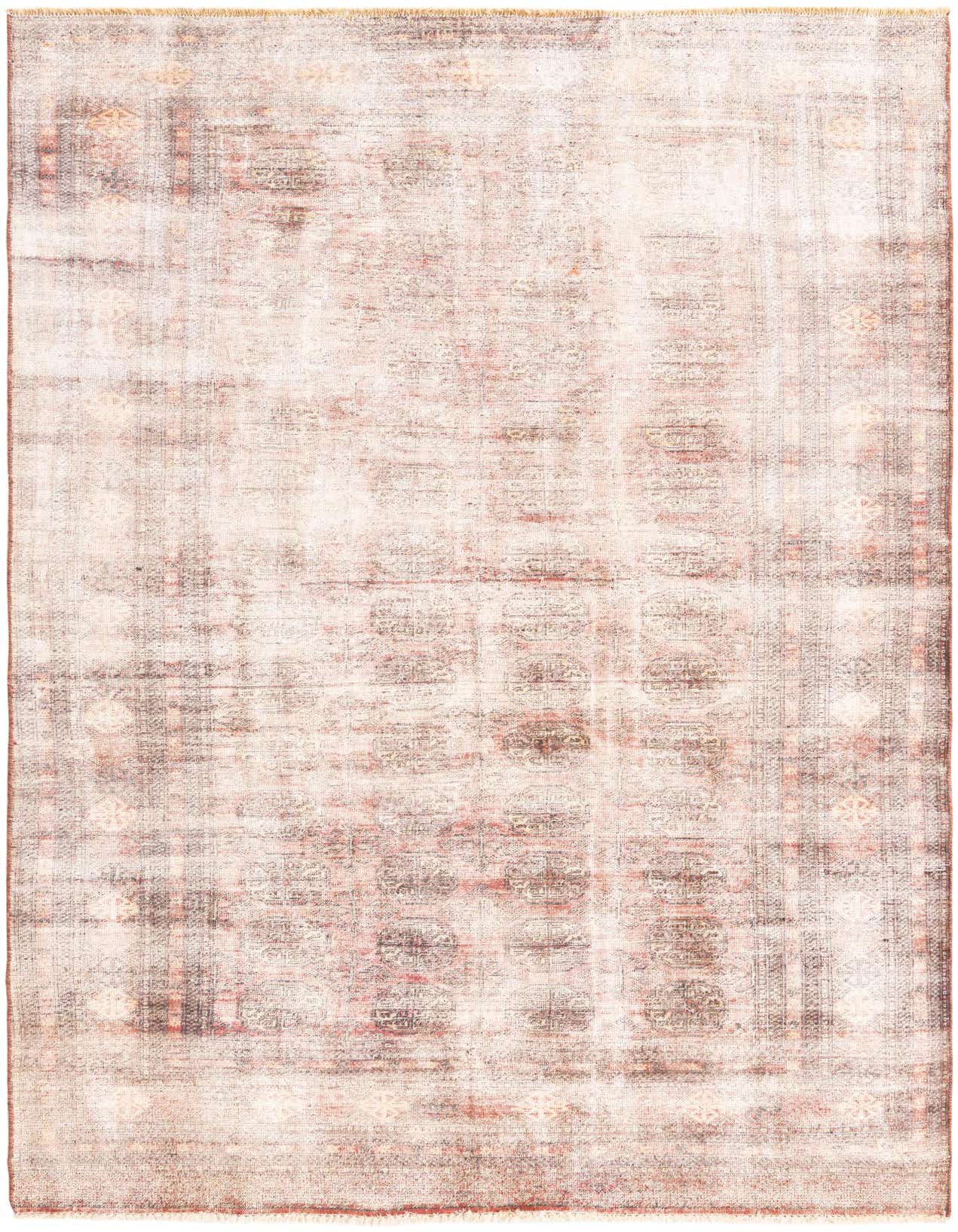 A 5x8 rectangular Ultra Vintage rug in shades of red with a distressed Persian pattern, suitable for a living room.