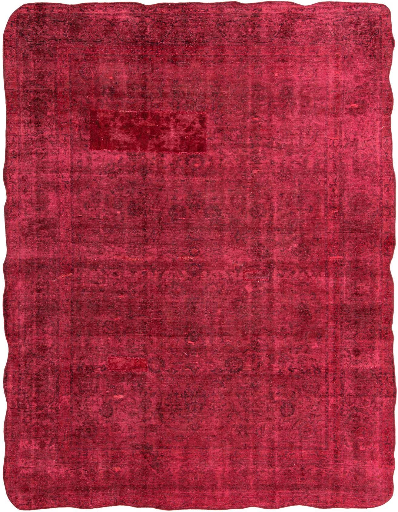 A large 8x12 rectangular Ultra Vintage rug in deep red, featuring a distressed Persian-style pattern and a flat pile.