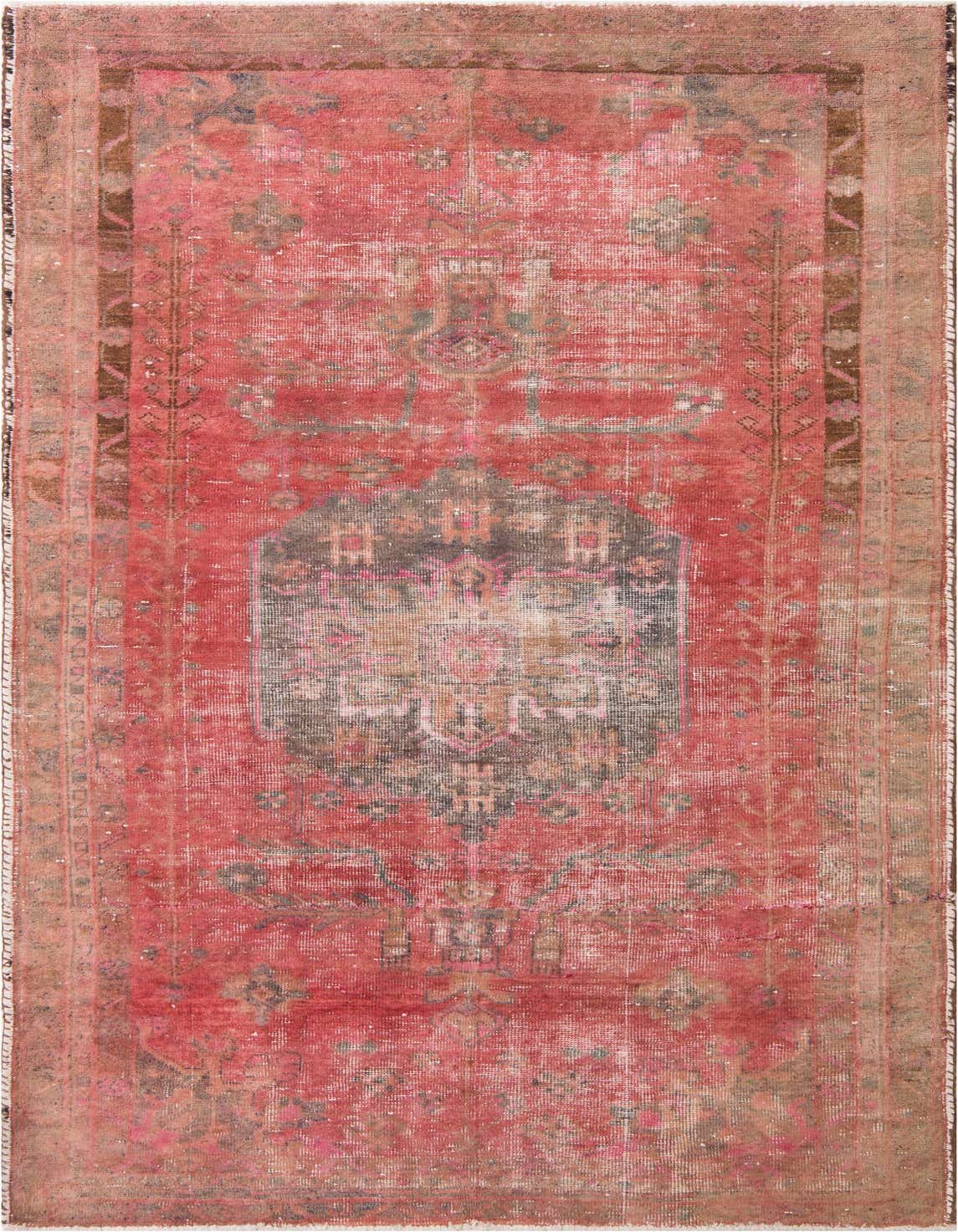 A 5x8 rectangular Ultra Vintage wool rug in shades of red with a faded Persian medallion pattern.