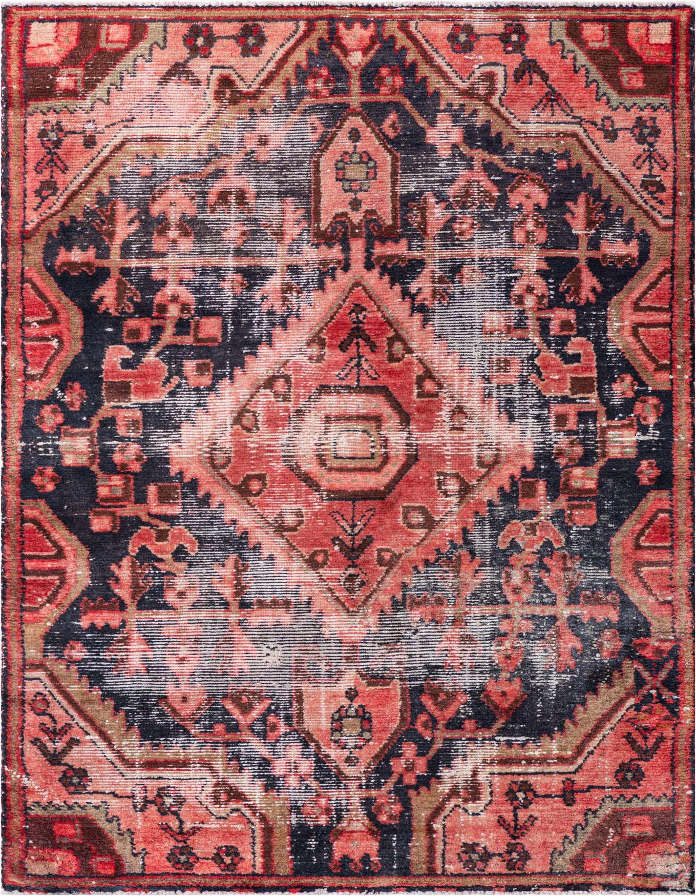 A 4x6 rectangular Ultra Vintage rug featuring a faded red and navy Persian medallion pattern with distressed details.