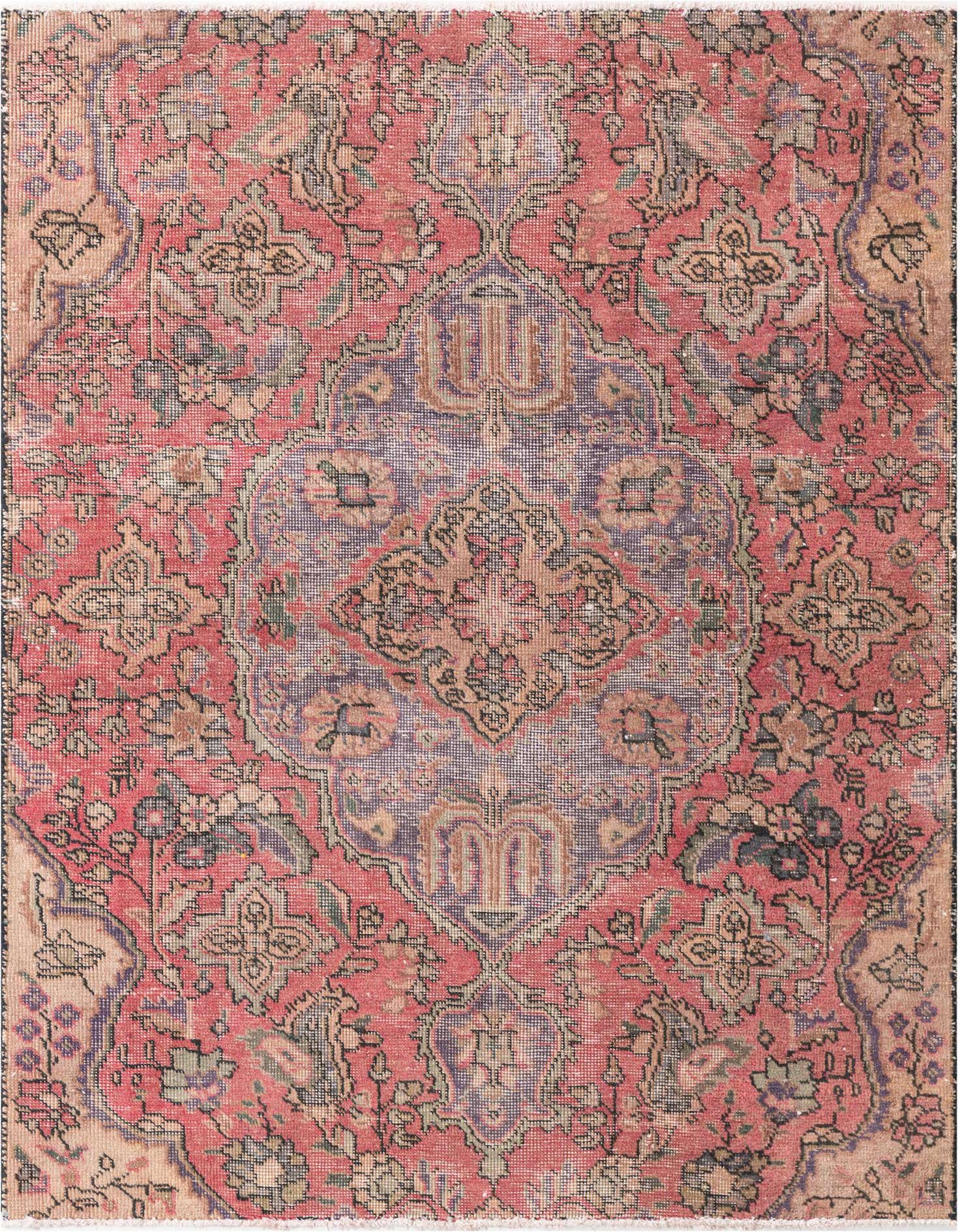 A 4x6 rectangular Ultra Vintage rug in faded red with a central medallion and intricate Persian patterns.