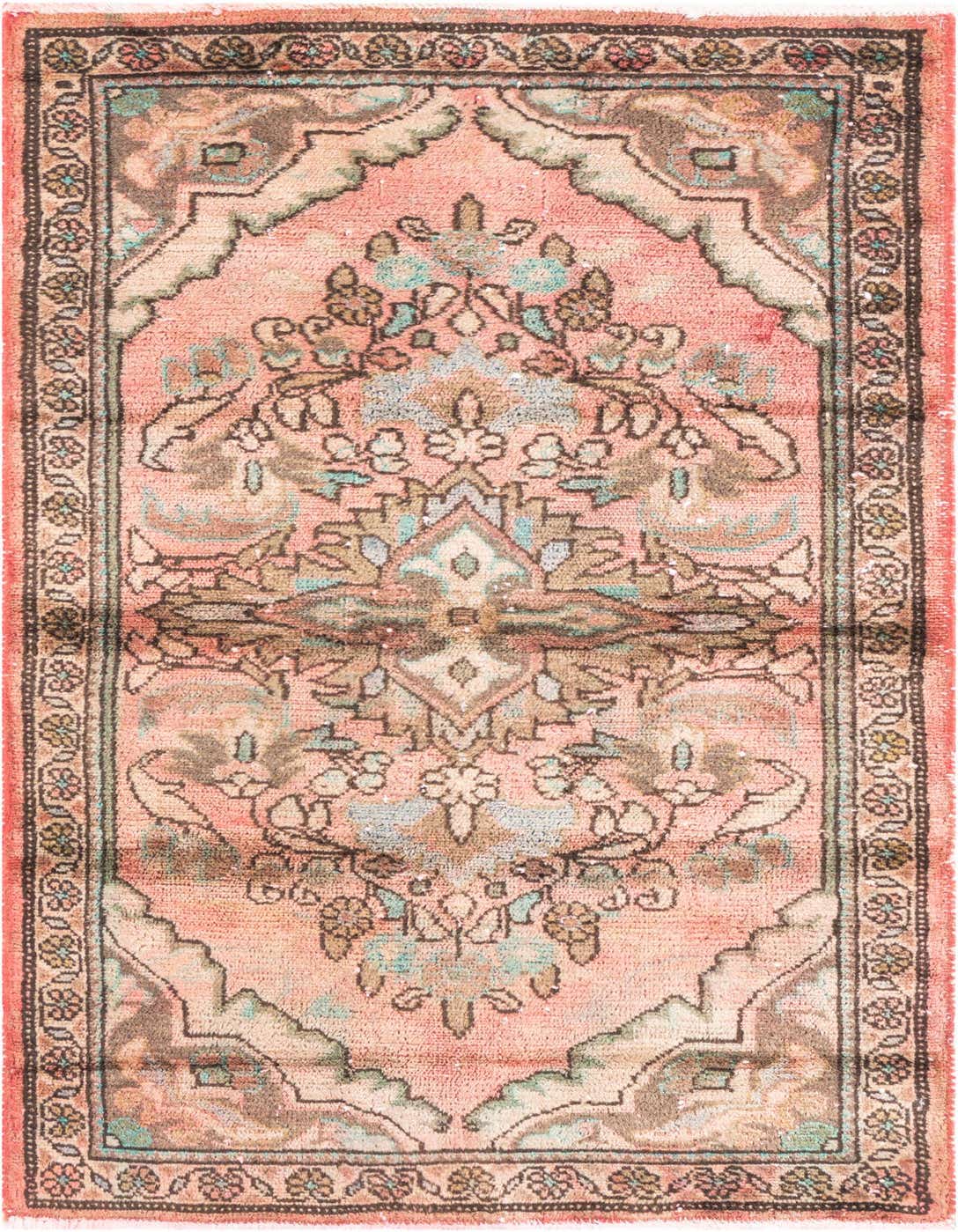 A 3x4 rectangular Ultra Vintage Persian rug in faded reds, browns, and teal with an ornate medallion pattern and floral border.