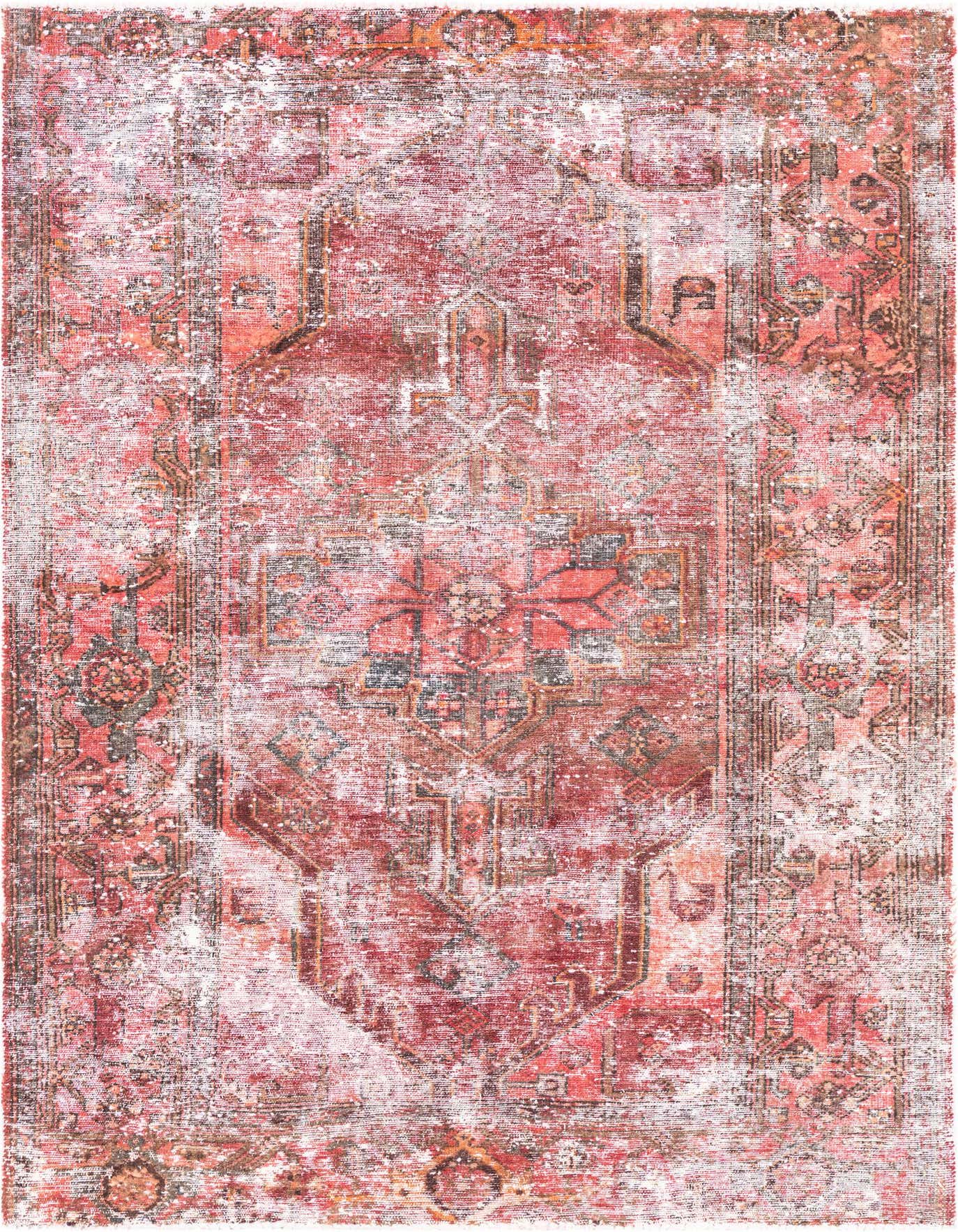 A 4x6 rectangular Ultra Vintage rug in distressed reds with a faded Persian medallion pattern, suitable for various indoor rooms.