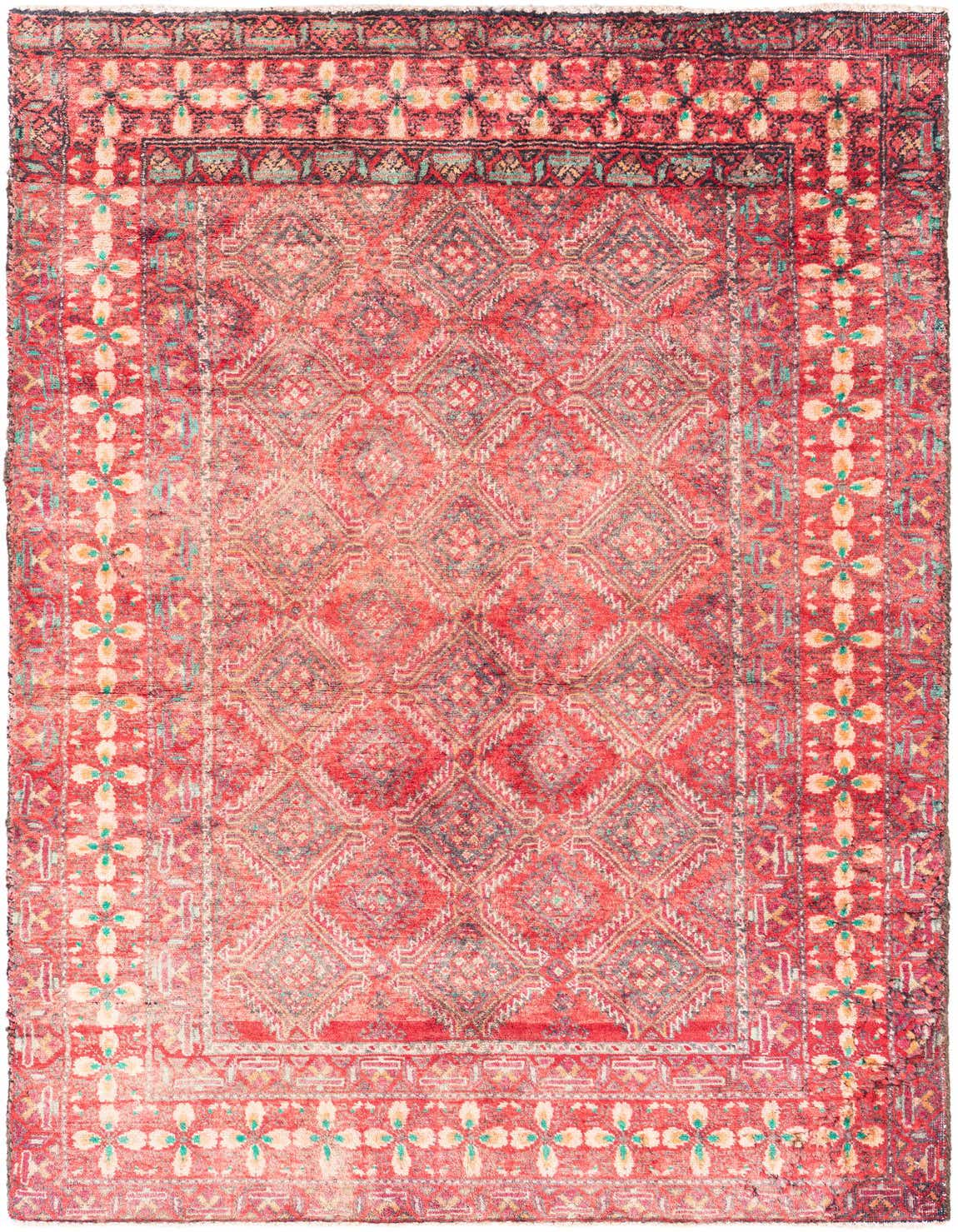A 3x5 rectangular Ultra Vintage Persian rug in shades of red with intricate geometric and floral patterns, ideal for a kitchen or entryway.