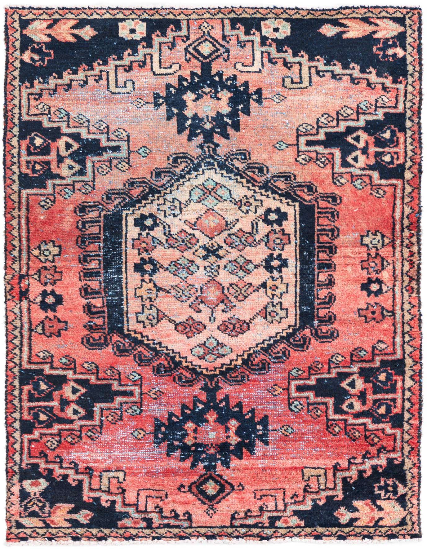 A 3x4 rectangular Ultra Vintage Persian rug with a faded red field and a central medallion in lighter reds and blues, framed by a dark border.