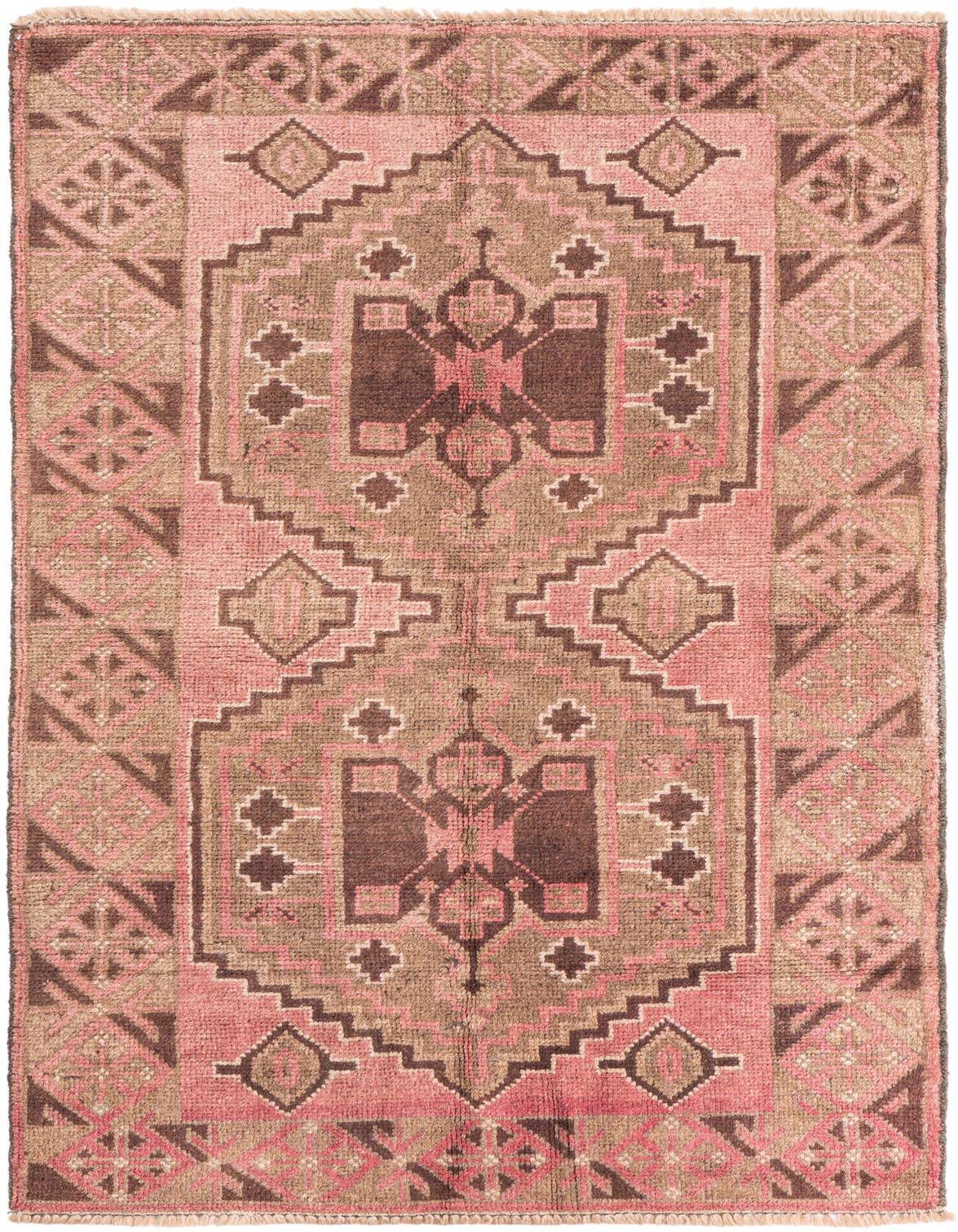 A 3x5 rectangular Ultra Vintage rug in shades of red and brown with a traditional Persian geometric pattern.