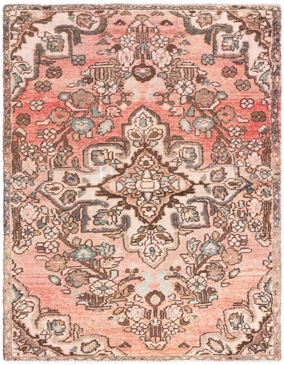 A 3x5 rectangular Ultra Vintage rug in faded reds, creams, and blues, featuring a traditional Persian floral medallion pattern.