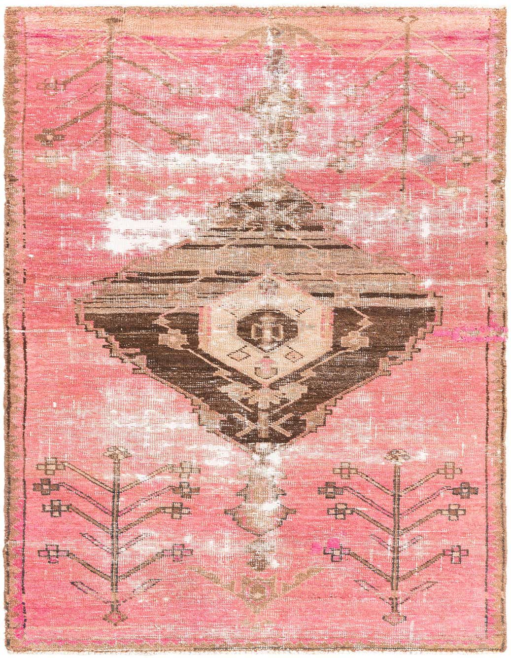 A 5x8 rectangular red Persian rug with a faded vintage look and a central medallion design.