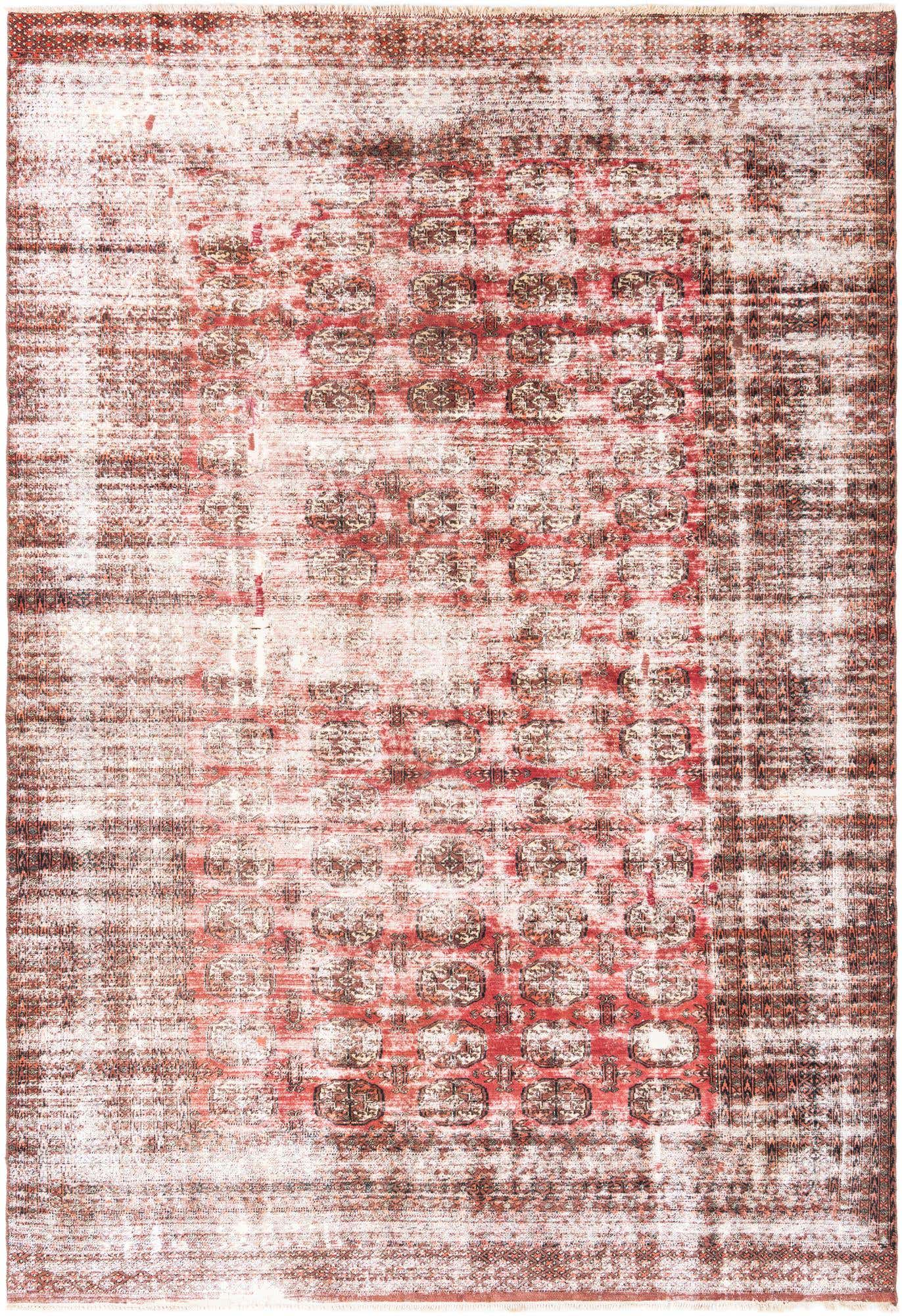 A 7x10 rectangular Ultra Vintage rug featuring a distressed Persian pattern in various shades of red and brown.
