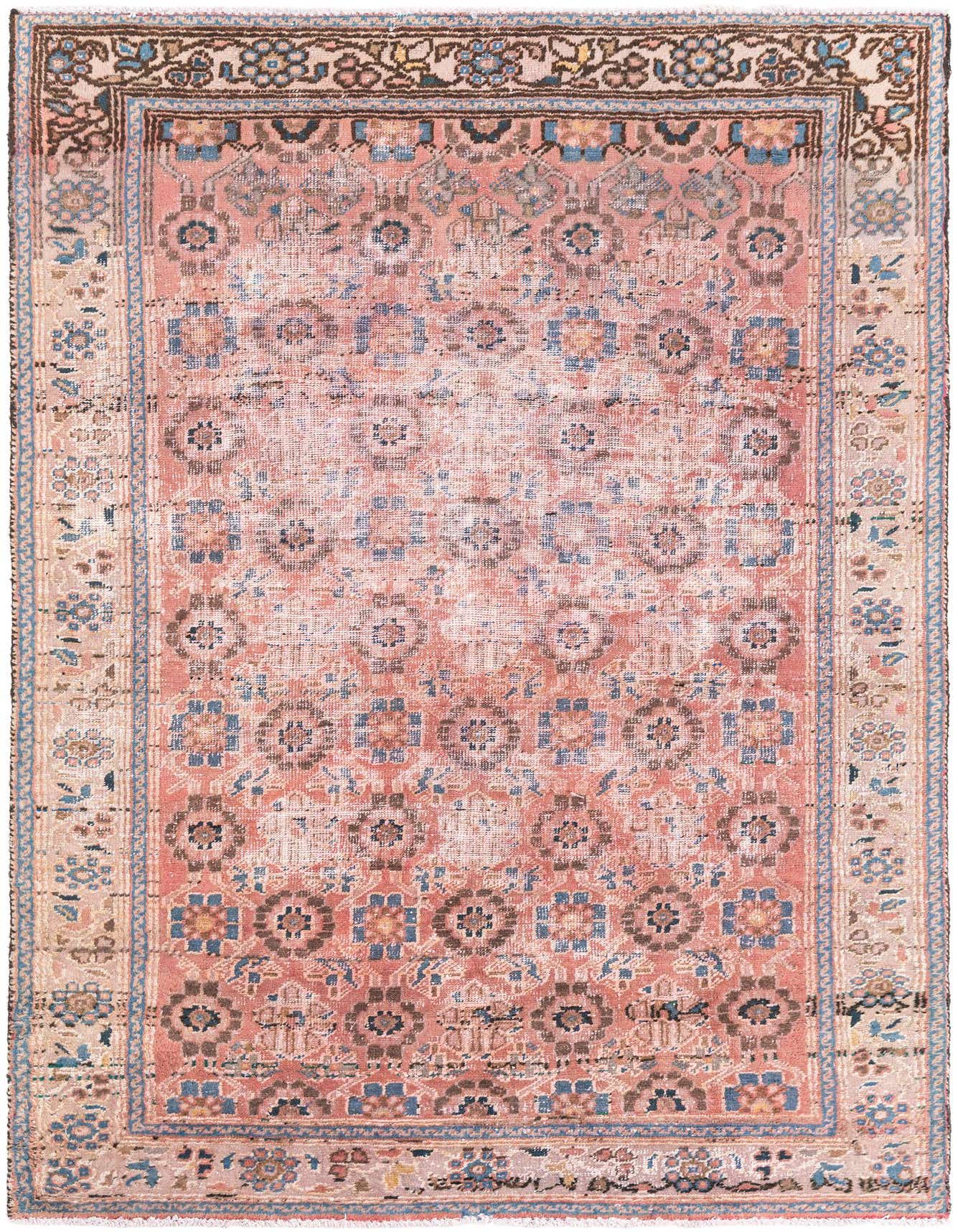 A 4x6 rectangular Ultra Vintage Persian rug in shades of red, blue, and brown, featuring a faded floral medallion pattern and intricate border.