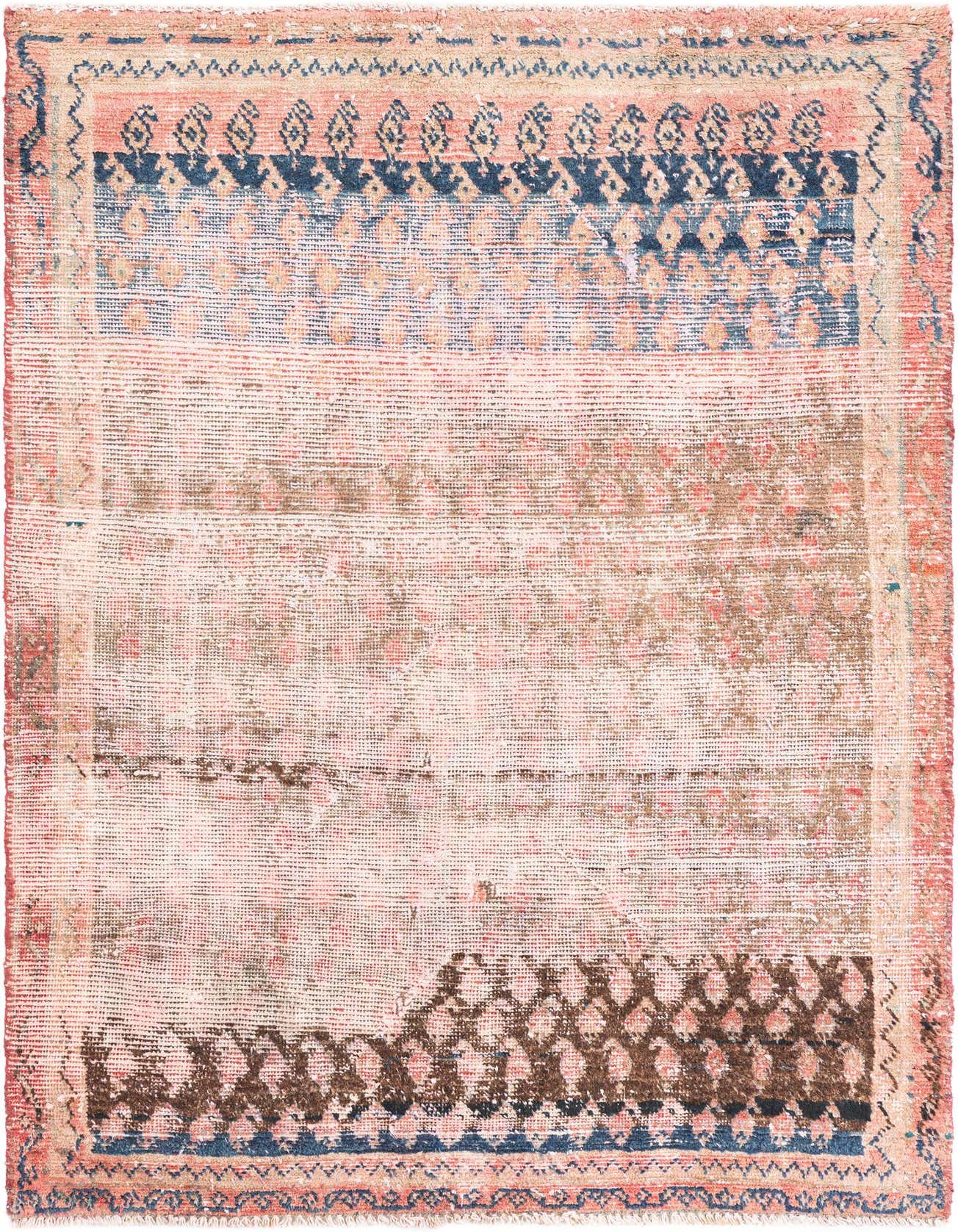 A 3x5 rectangular Ultra Vintage rug featuring faded red, blue, and brown Persian-style patterns, ideal for a kitchen or entryway.