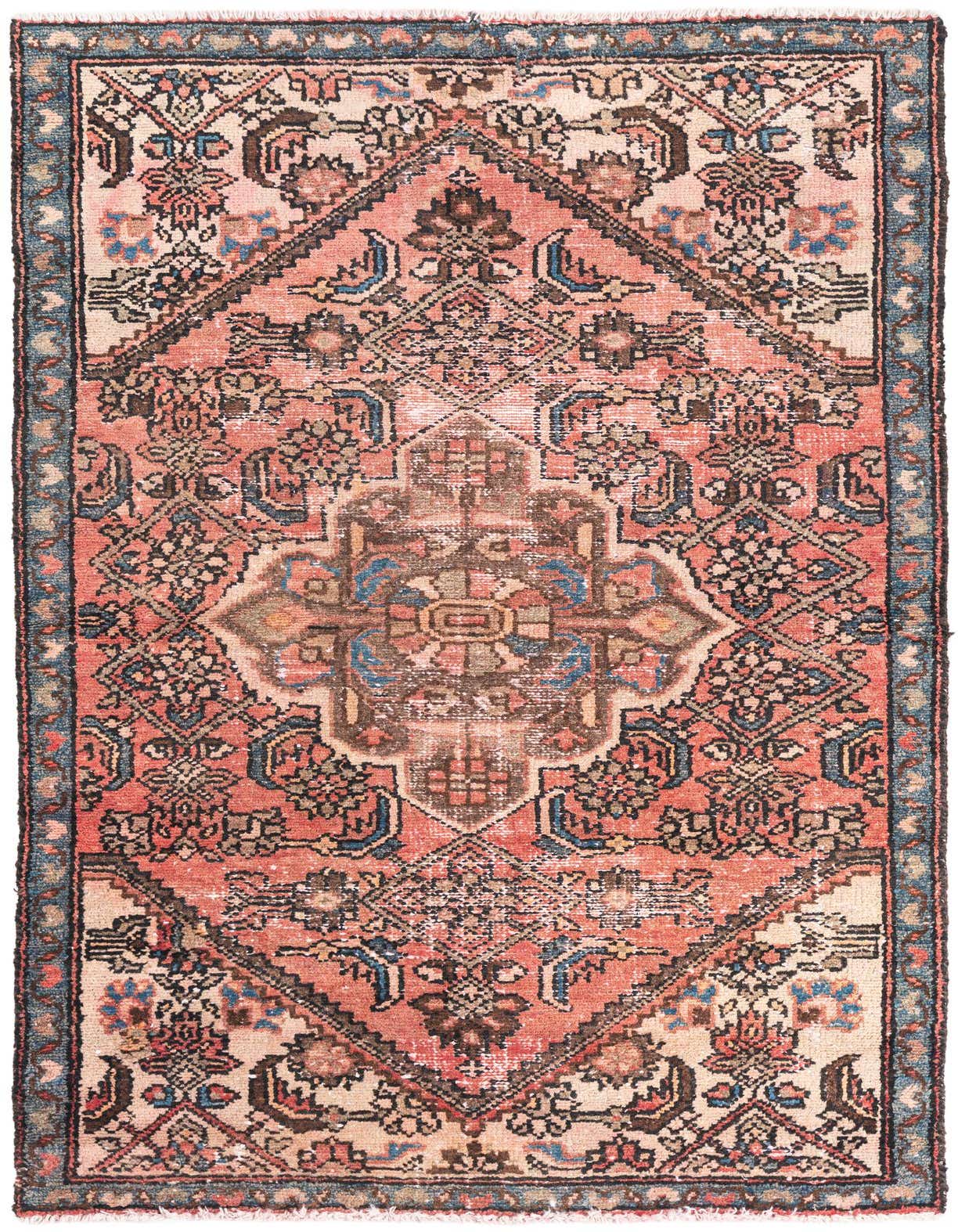 A 3x5 rectangular Ultra Vintage rug featuring a distressed Persian medallion pattern in shades of red, blue, and cream.