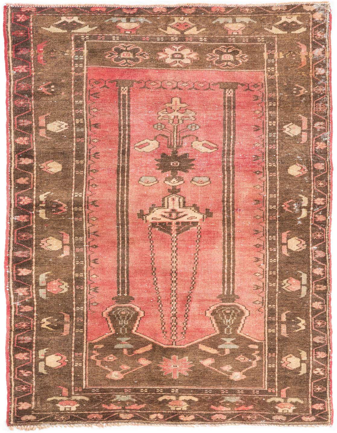 A 4x6 rectangular red and brown Persian-style wool rug with a faded vintage look and intricate floral patterns.